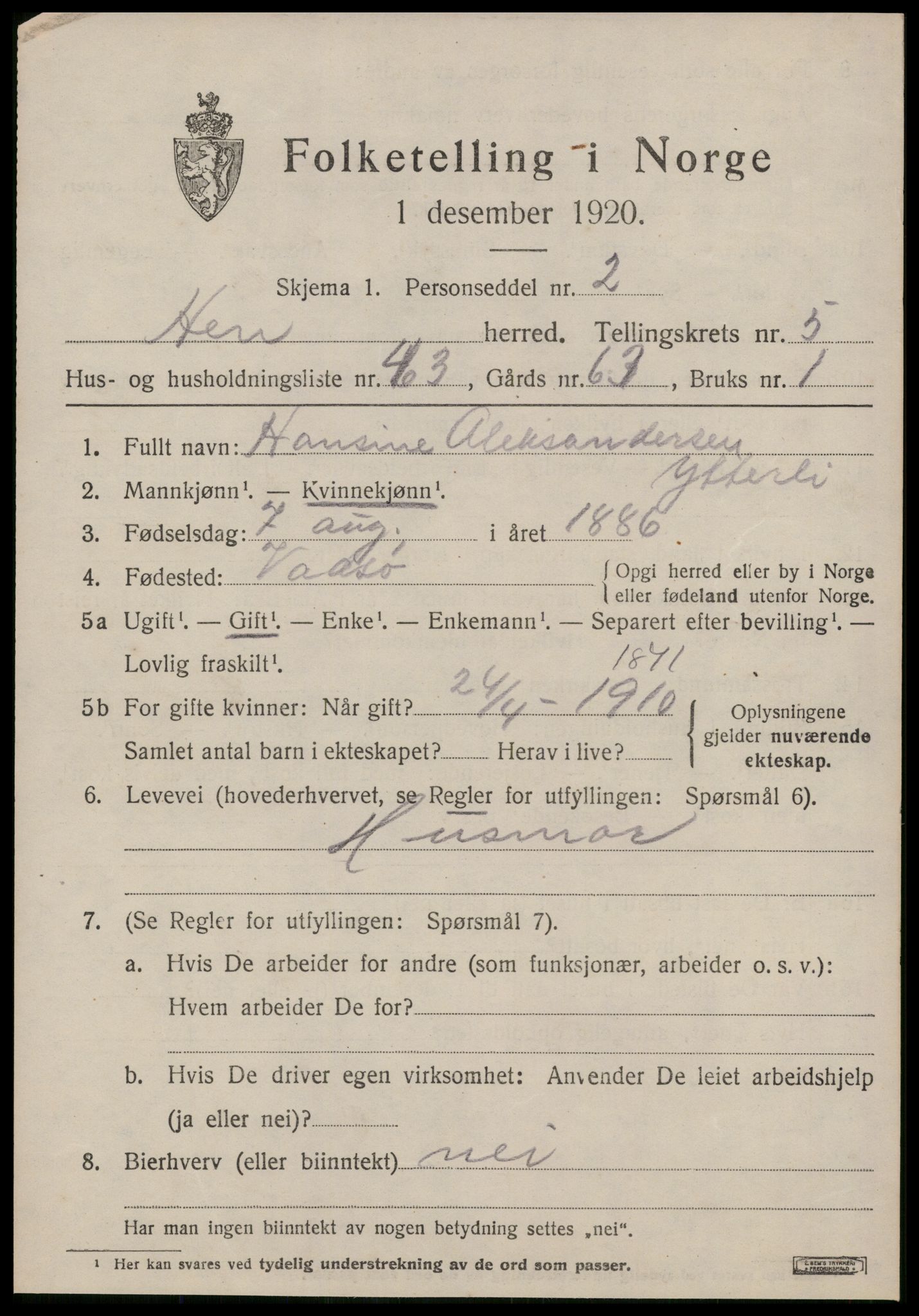 SAT, Folketelling 1920 for 1540 Hen herred, 1920, s. 2774