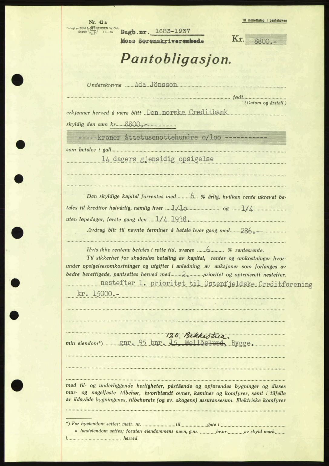 Moss sorenskriveri, SAO/A-10168: Pantebok nr. B4, 1937-1938, Dagboknr: 1683/1937
