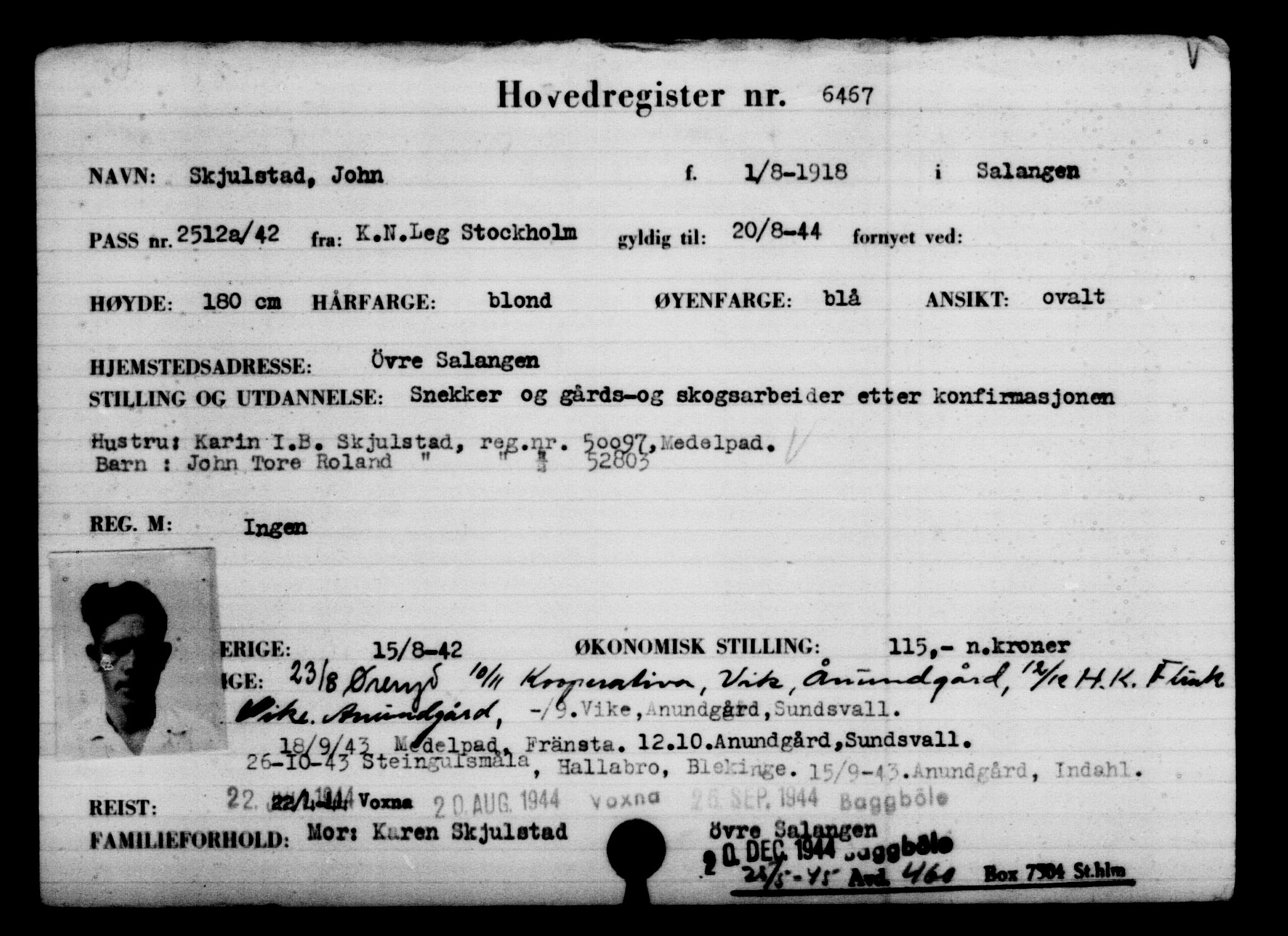 Utenriksstasjonene, Legasjonen i Stockholm, Flyktningkontoret, AV/RA-S-6753/V/Va/L0004: Kjesäterkartoteket, flyktninger med registreringsnr. 3496-6610, 1940-1945, s. 3519