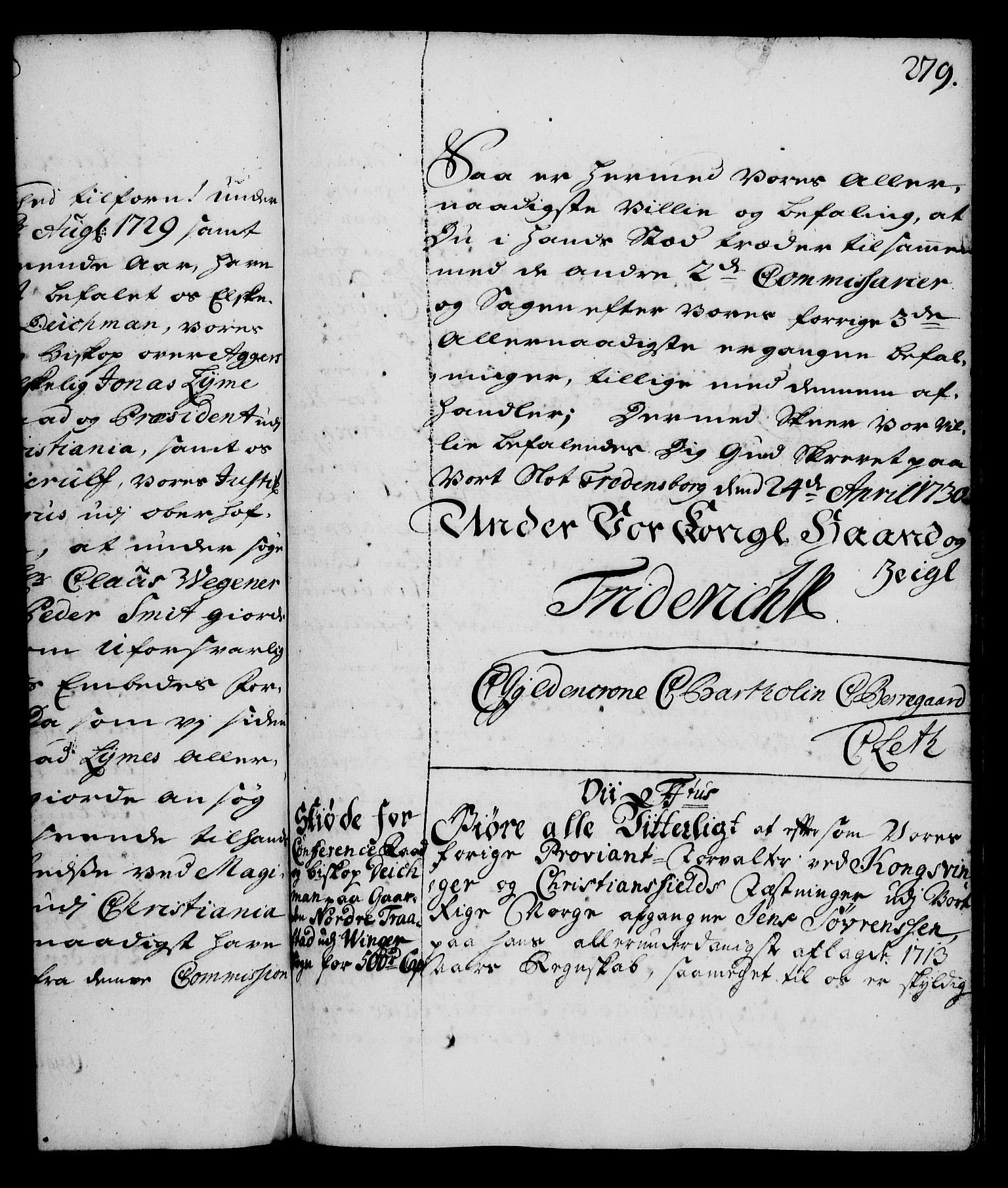 Rentekammeret, Kammerkanselliet, RA/EA-3111/G/Gg/Gga/L0003: Norsk ekspedisjonsprotokoll med register (merket RK 53.3), 1727-1734, s. 279