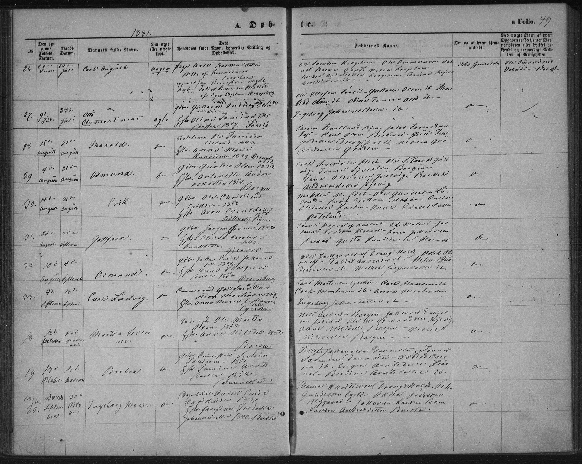 Tveit sokneprestkontor, AV/SAK-1111-0043/F/Fa/L0006: Ministerialbok nr. A 6, 1872-1886, s. 49