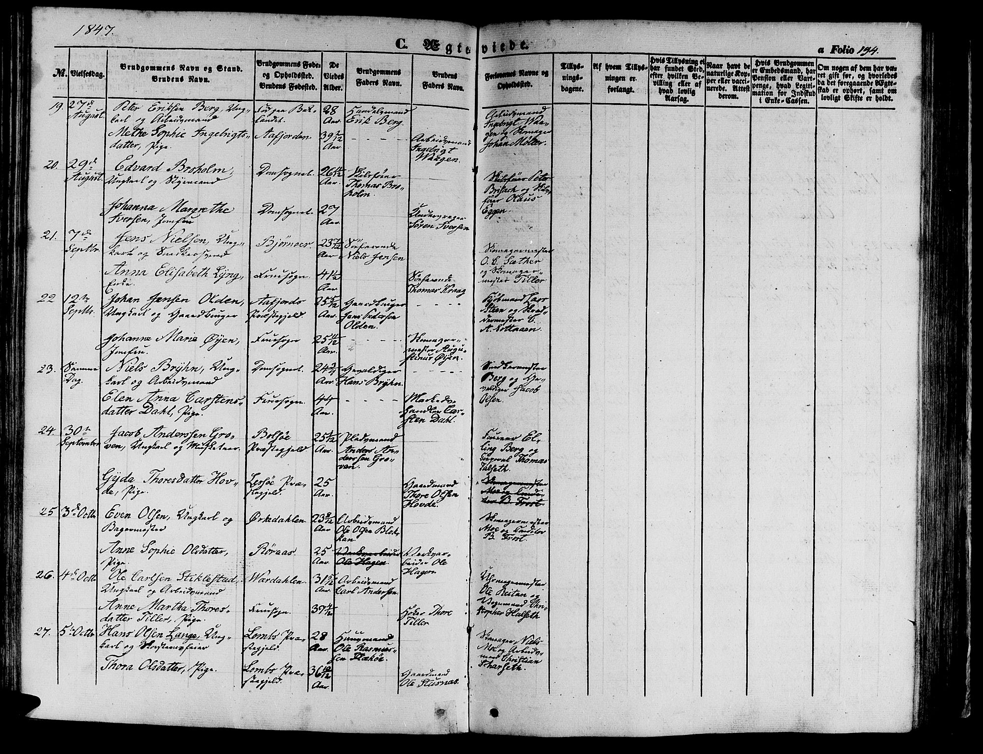 Ministerialprotokoller, klokkerbøker og fødselsregistre - Sør-Trøndelag, SAT/A-1456/602/L0137: Klokkerbok nr. 602C05, 1846-1856, s. 194
