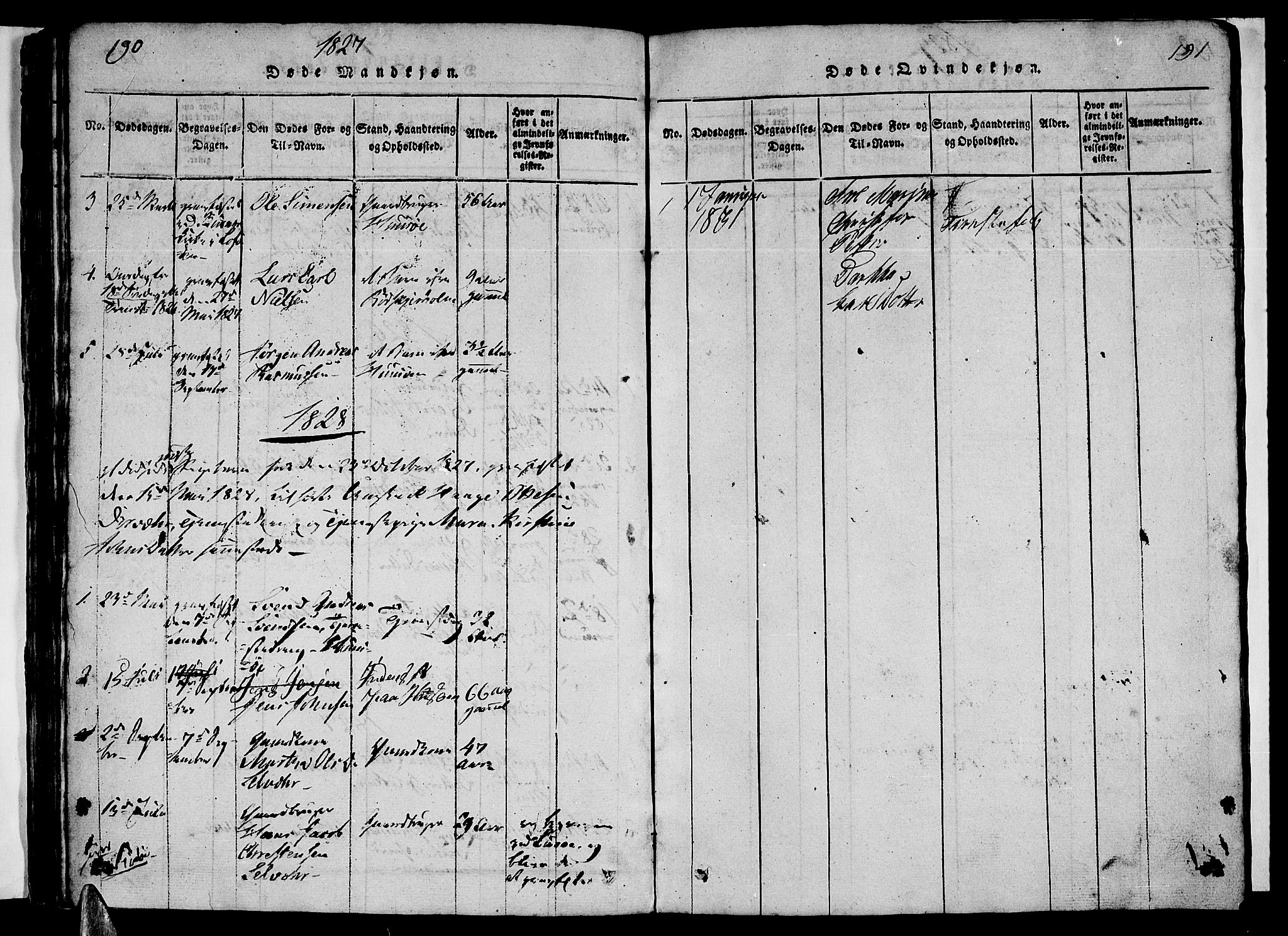 Ministerialprotokoller, klokkerbøker og fødselsregistre - Nordland, SAT/A-1459/840/L0581: Klokkerbok nr. 840C01, 1820-1873, s. 190-191
