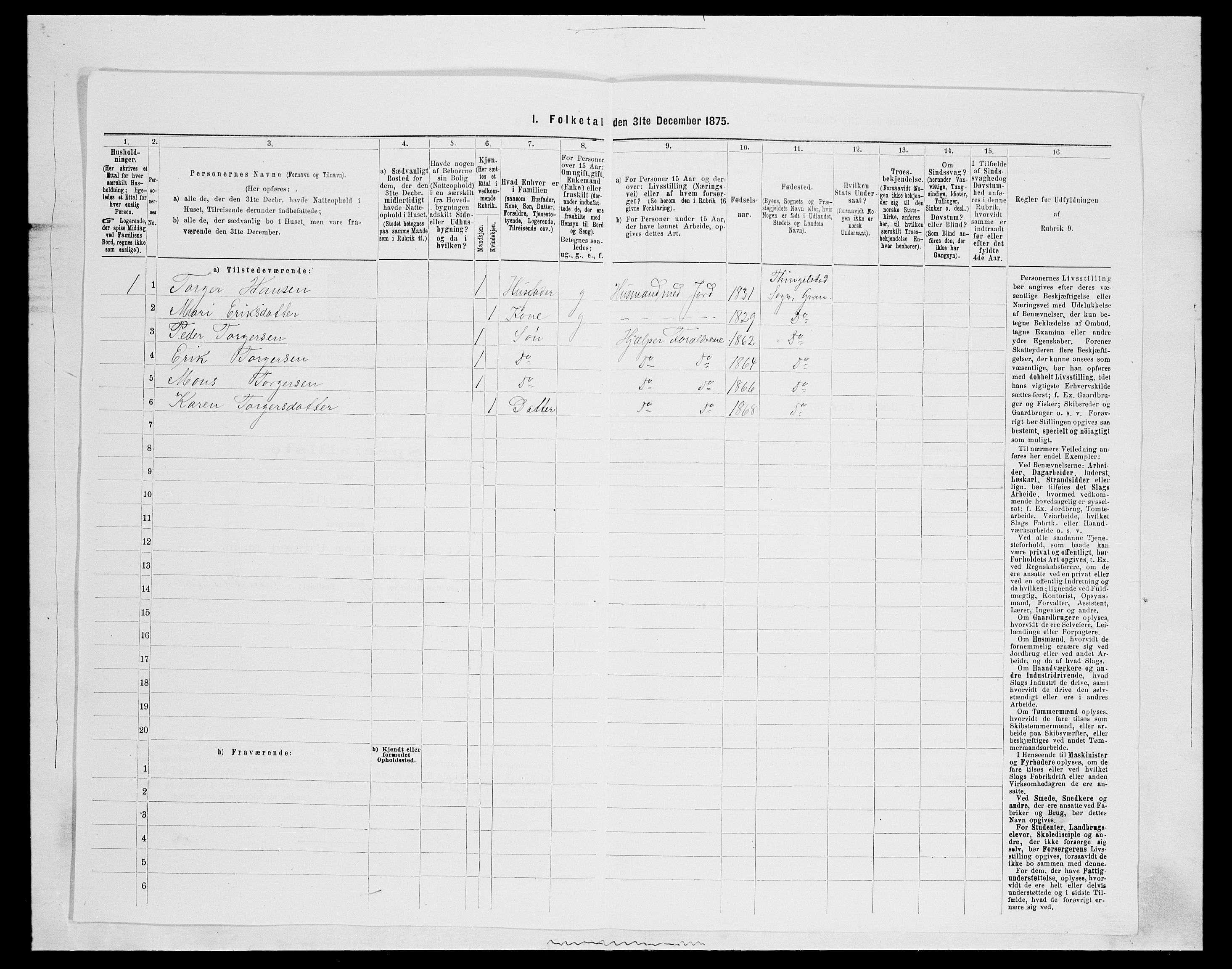 SAH, Folketelling 1875 for 0534P Gran prestegjeld, 1875, s. 1689