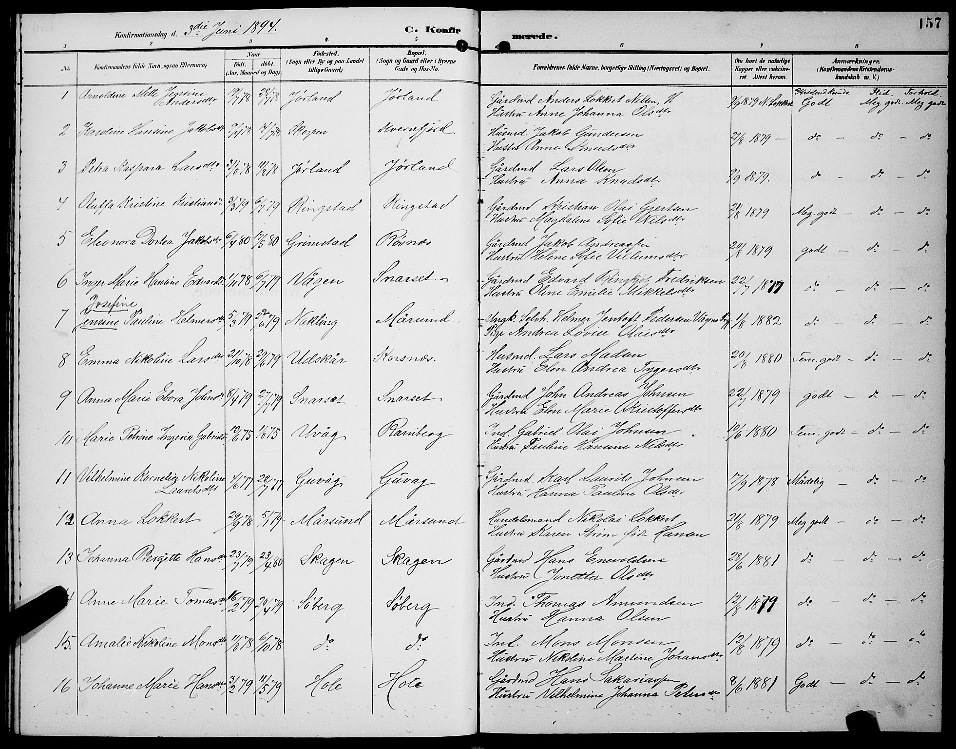 Ministerialprotokoller, klokkerbøker og fødselsregistre - Nordland, SAT/A-1459/891/L1316: Klokkerbok nr. 891C05, 1894-1898, s. 157