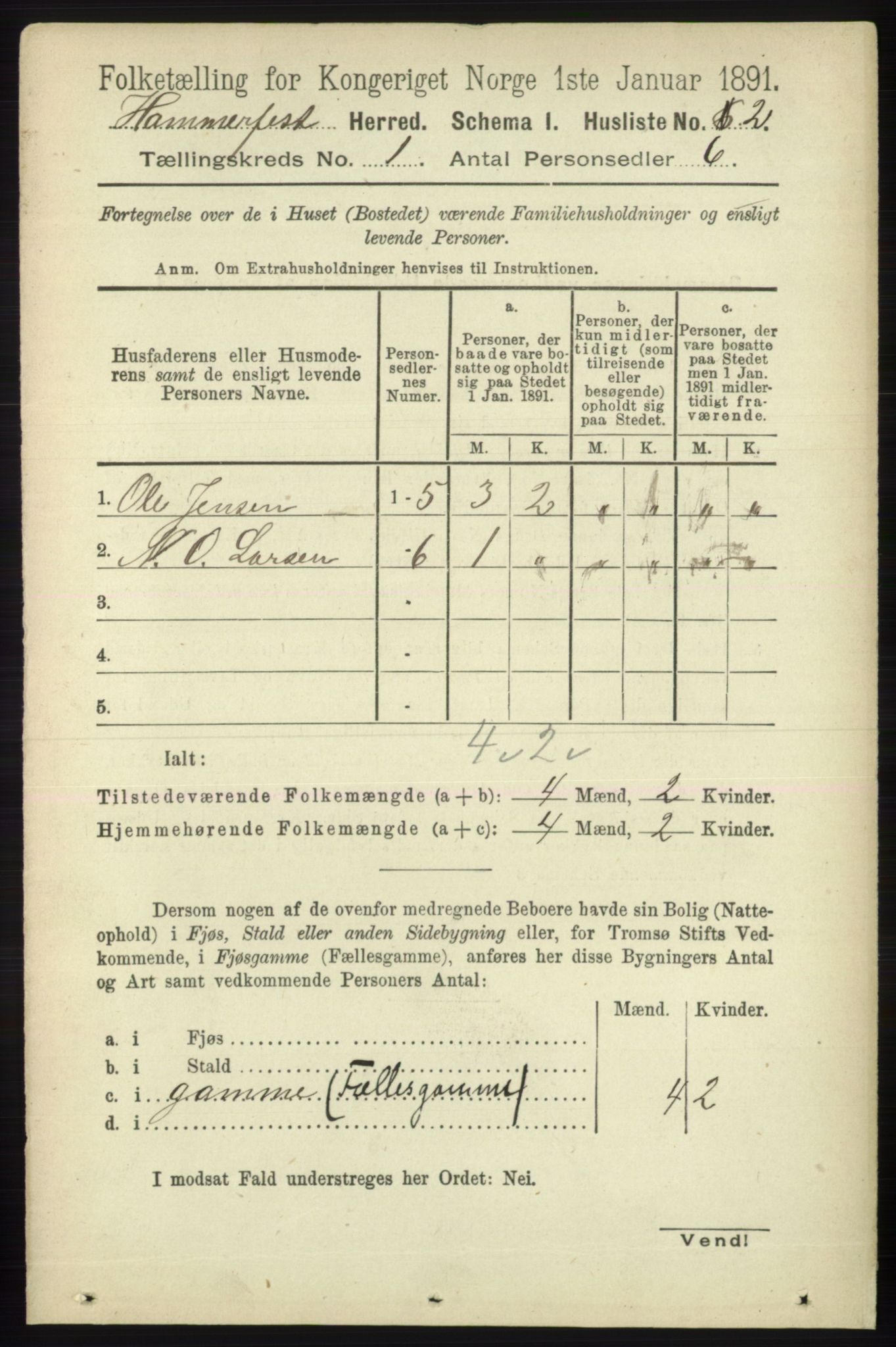 RA, Folketelling 1891 for 2016 Hammerfest herred, 1891, s. 15