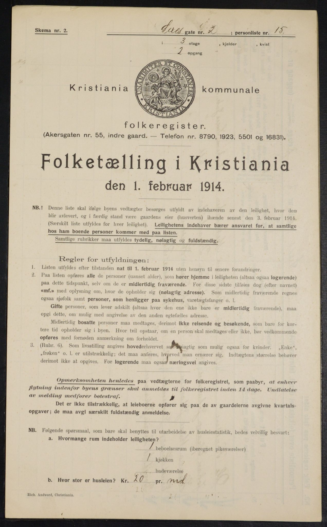 OBA, Kommunal folketelling 1.2.1914 for Kristiania, 1914, s. 94435