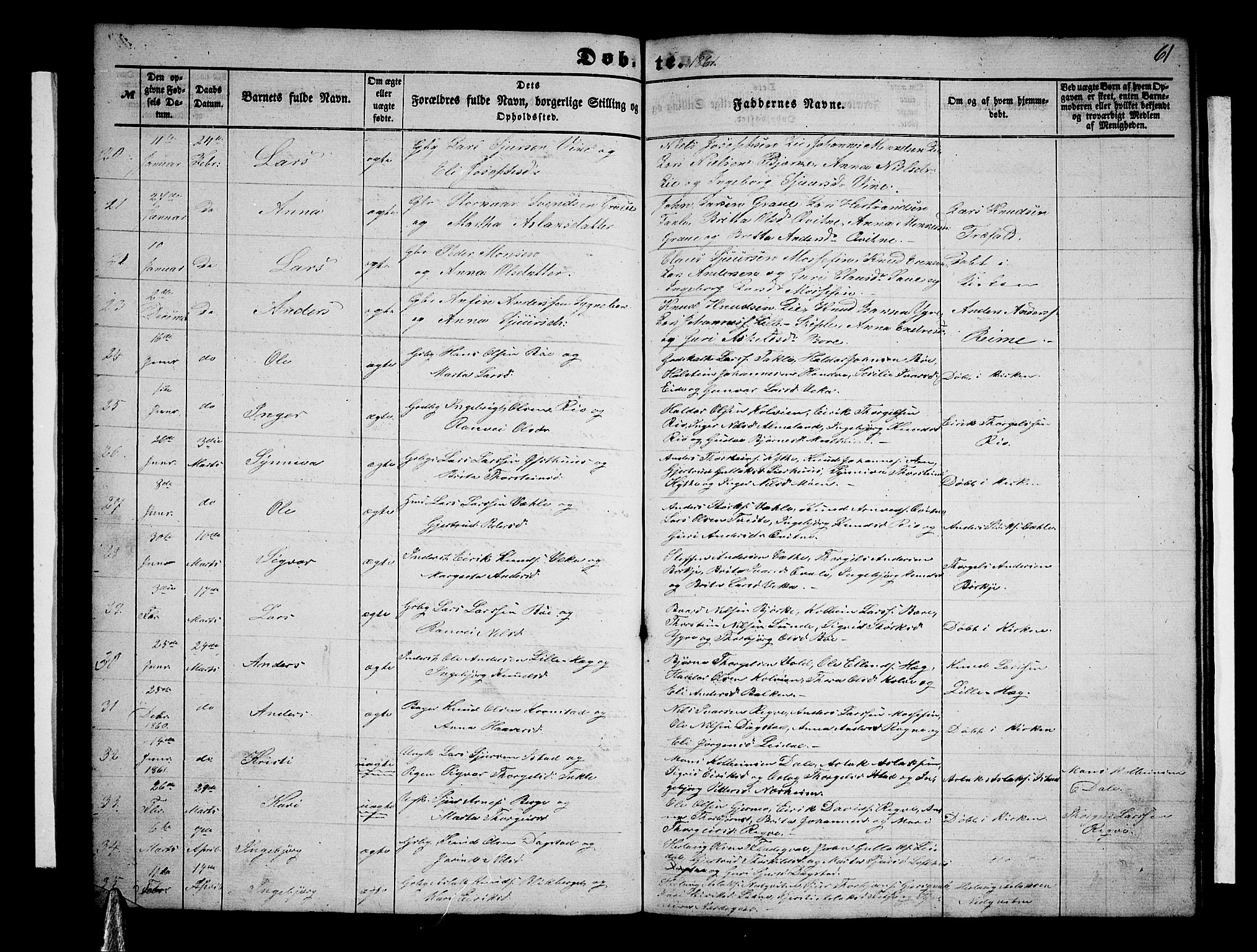 Voss sokneprestembete, AV/SAB-A-79001/H/Hab: Klokkerbok nr. B 1, 1855-1869, s. 61