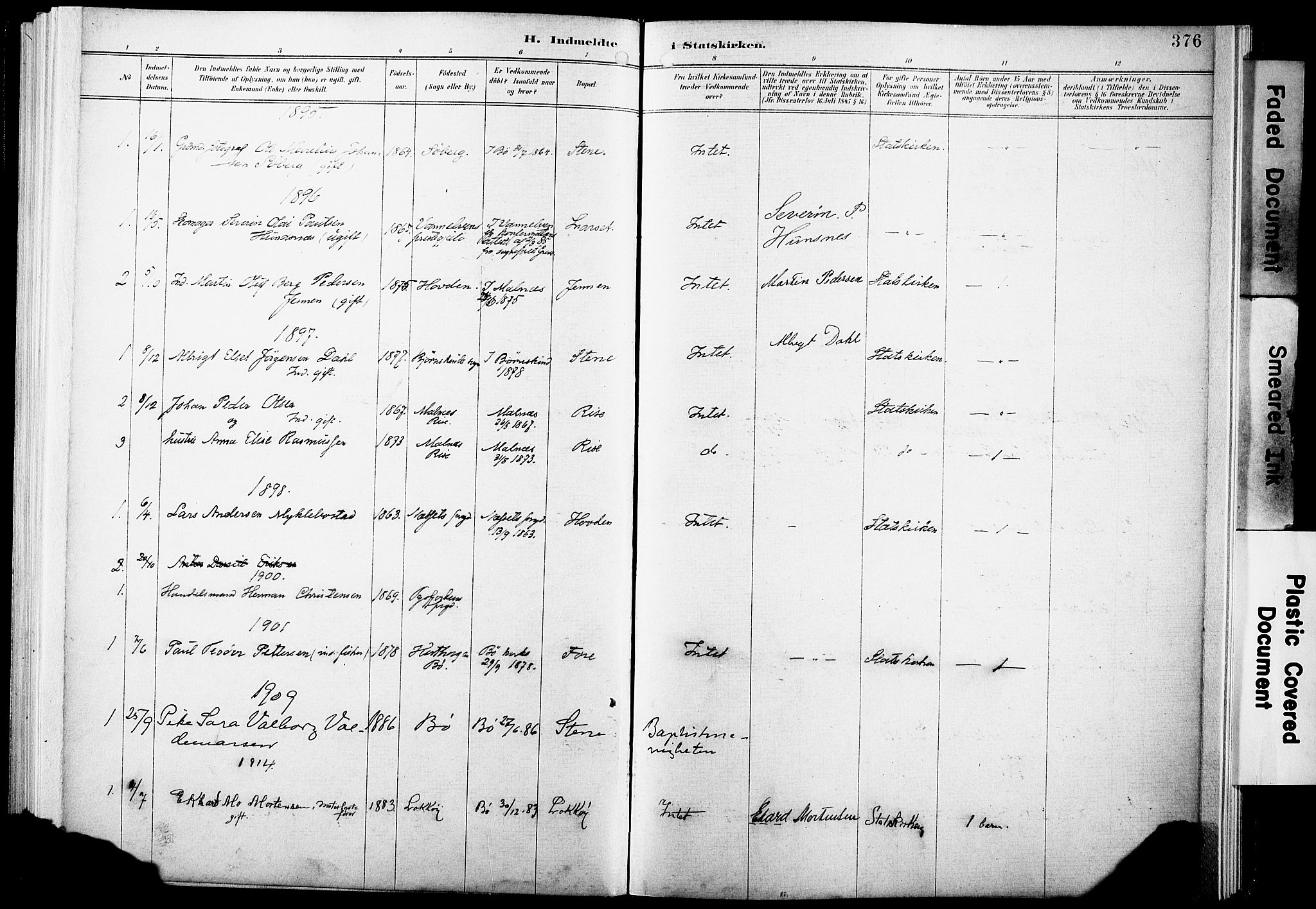 Ministerialprotokoller, klokkerbøker og fødselsregistre - Nordland, SAT/A-1459/891/L1305: Ministerialbok nr. 891A10, 1895-1921, s. 376