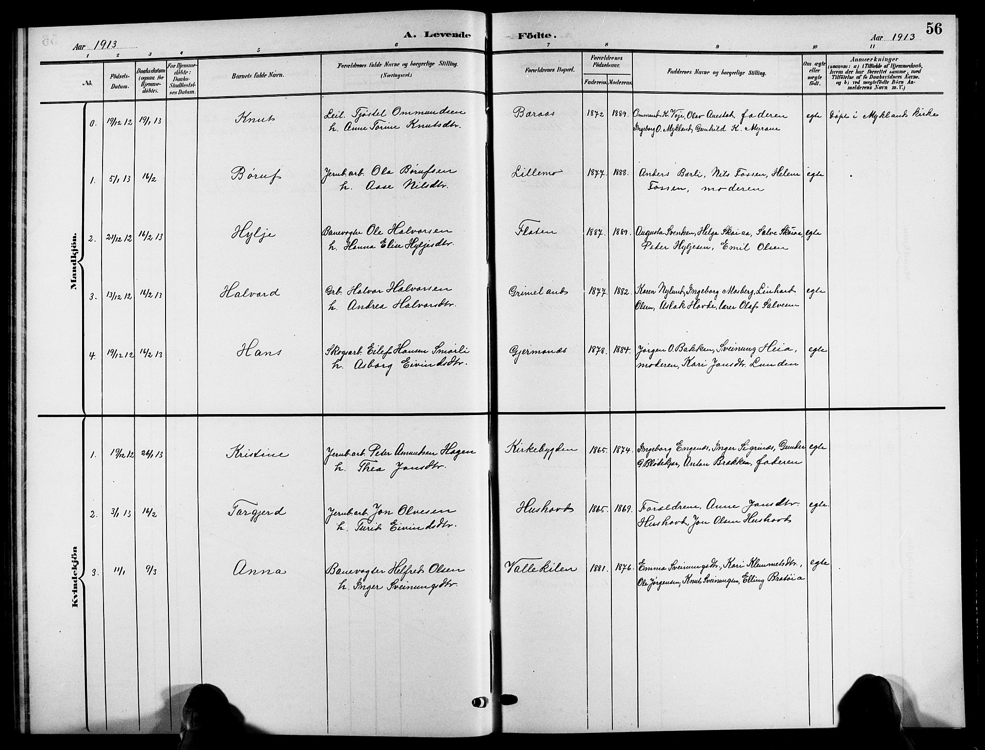 Åmli sokneprestkontor, AV/SAK-1111-0050/F/Fb/Fbc/L0005: Klokkerbok nr. B 5, 1903-1916, s. 56