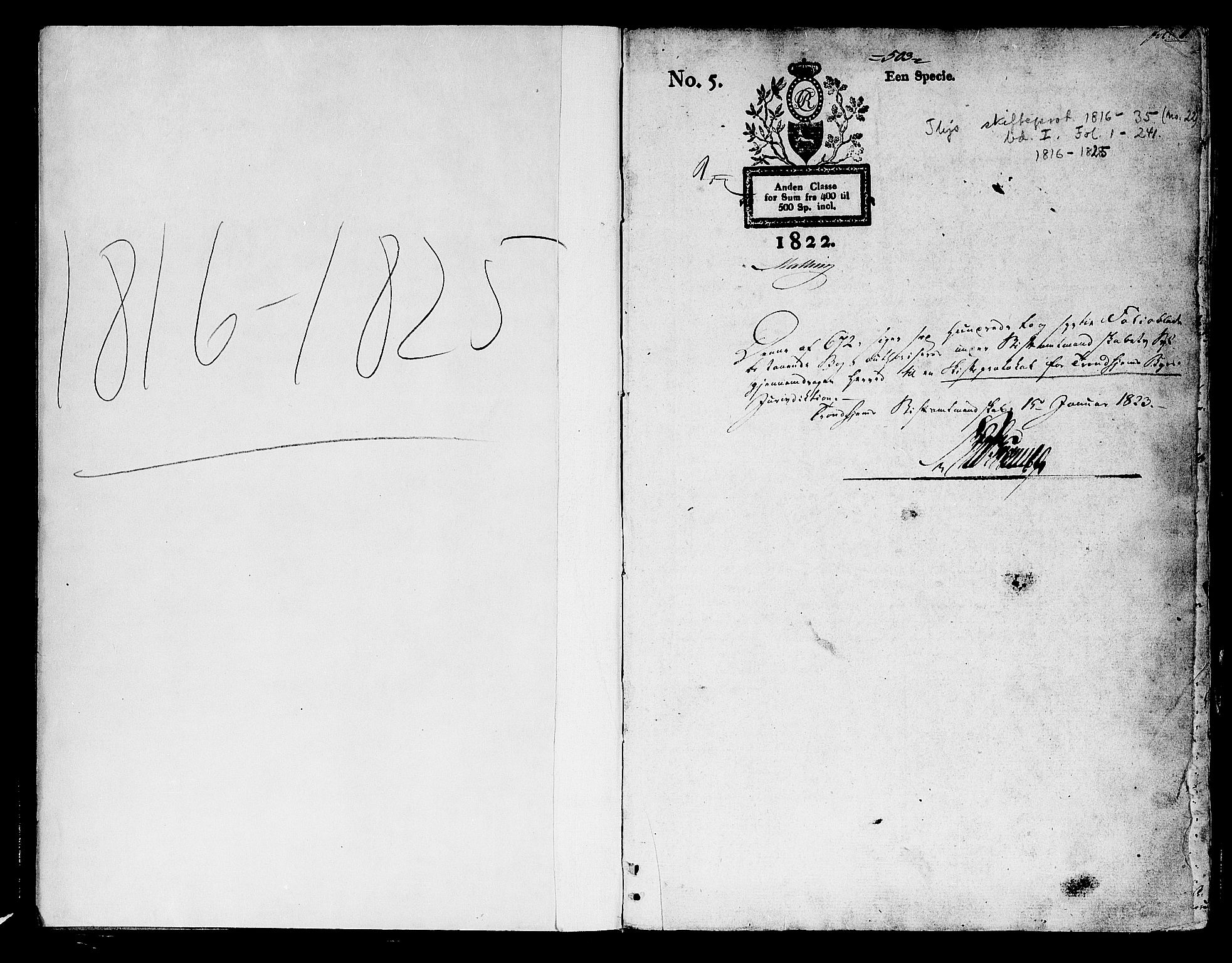 Trondheim byfogd, AV/SAT-A-0003/1/3/3A/L0026: Skifteprotokoll - gml.nr.22. (m/ register) U, 1816-1825, s. 0b-1a