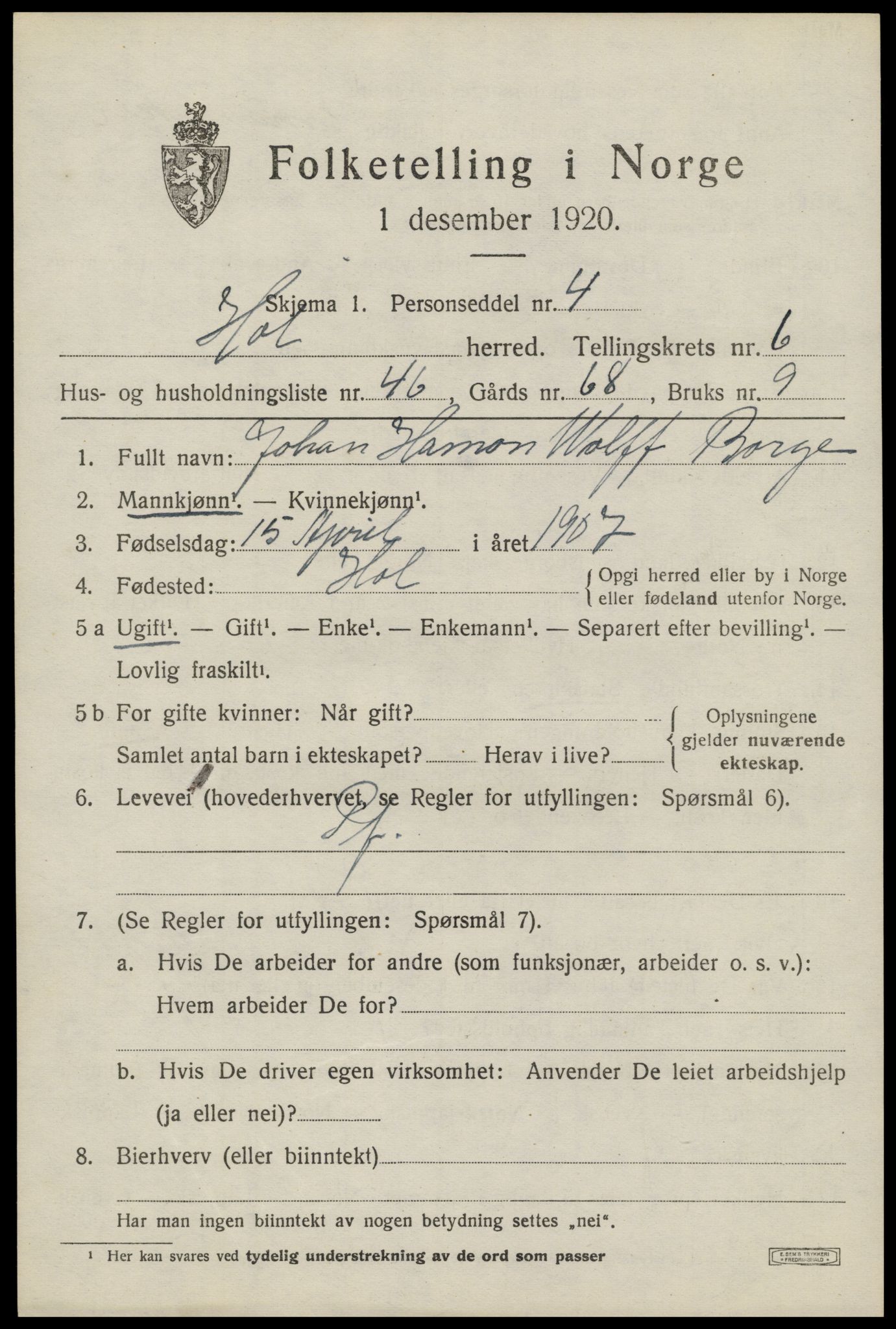 SAT, Folketelling 1920 for 1861 Hol herred, 1920, s. 5185