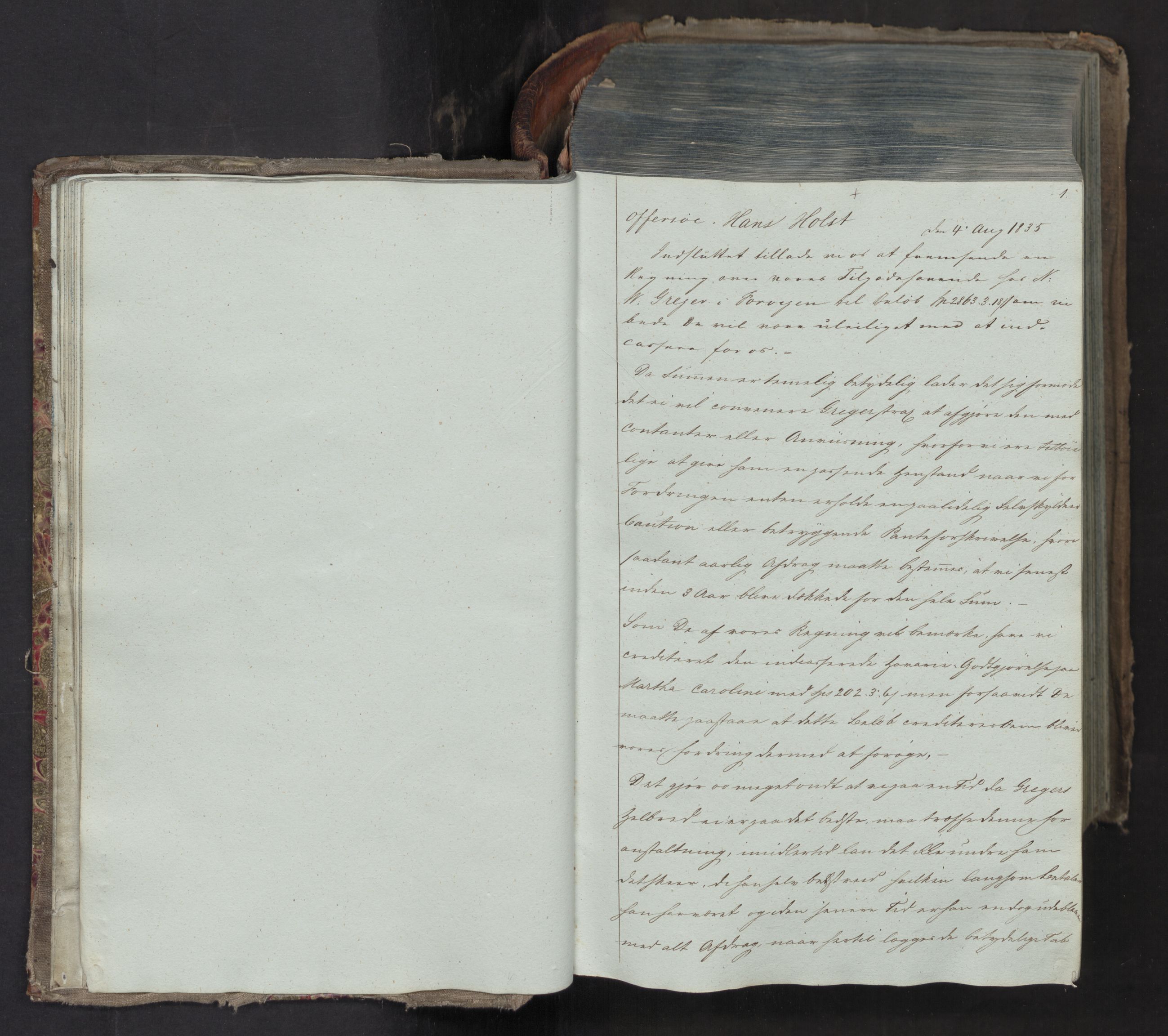Hoë, Herman & Co, SAT/PA-0280/11/L0034: Kopibok, innenlandsk, 1835-1839, s. 1