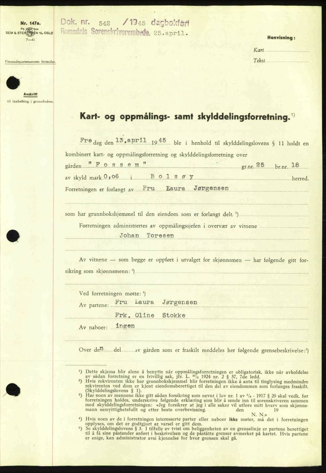 Romsdal sorenskriveri, SAT/A-4149/1/2/2C: Pantebok nr. A17, 1944-1945, Dagboknr: 542/1945
