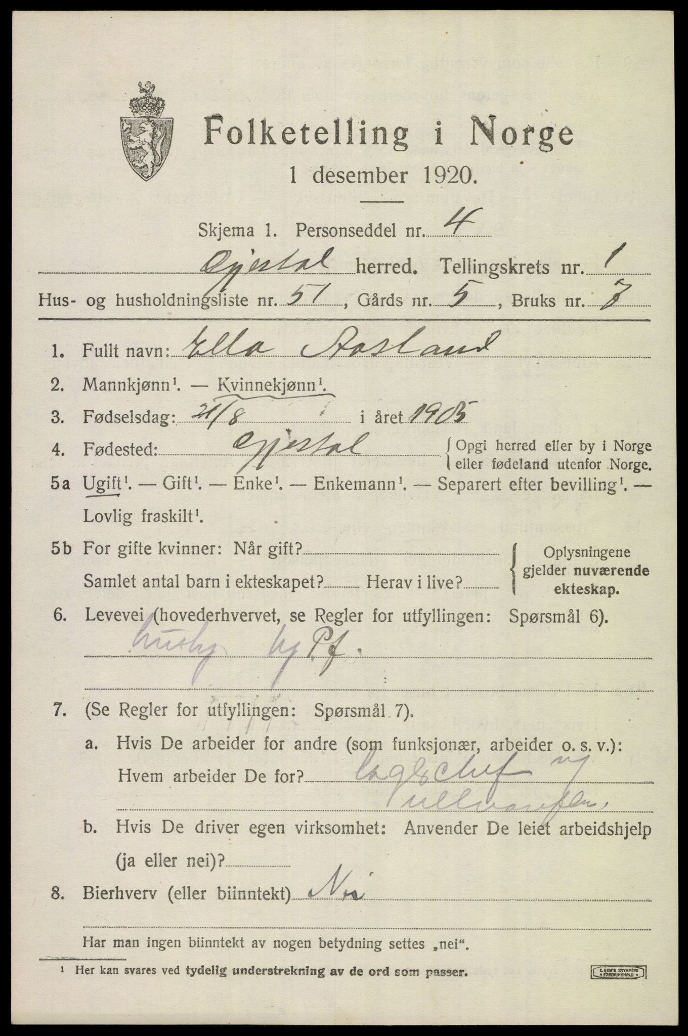 SAST, Folketelling 1920 for 1122 Gjesdal herred, 1920, s. 1306