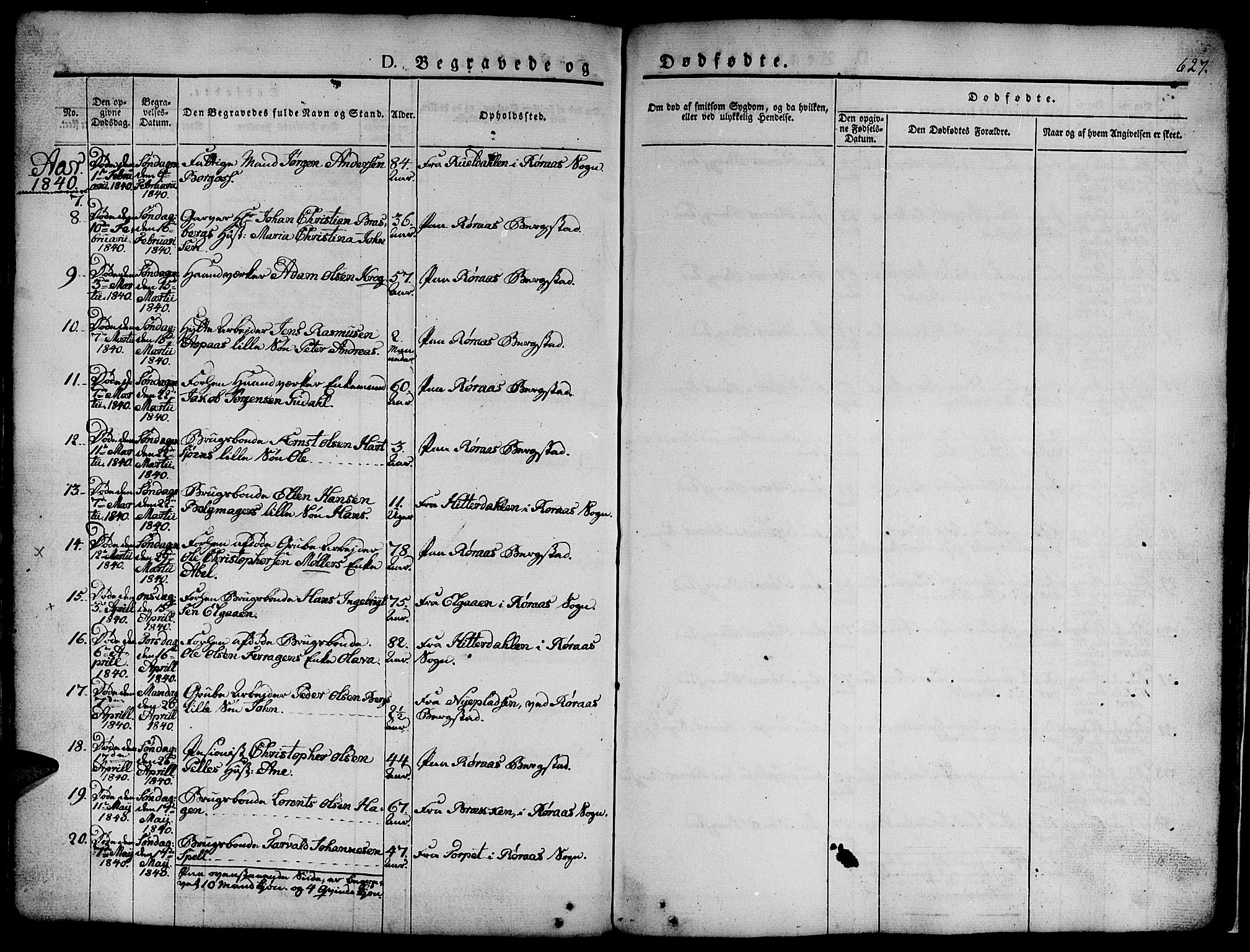 Ministerialprotokoller, klokkerbøker og fødselsregistre - Sør-Trøndelag, SAT/A-1456/681/L0939: Klokkerbok nr. 681C03, 1829-1855, s. 627