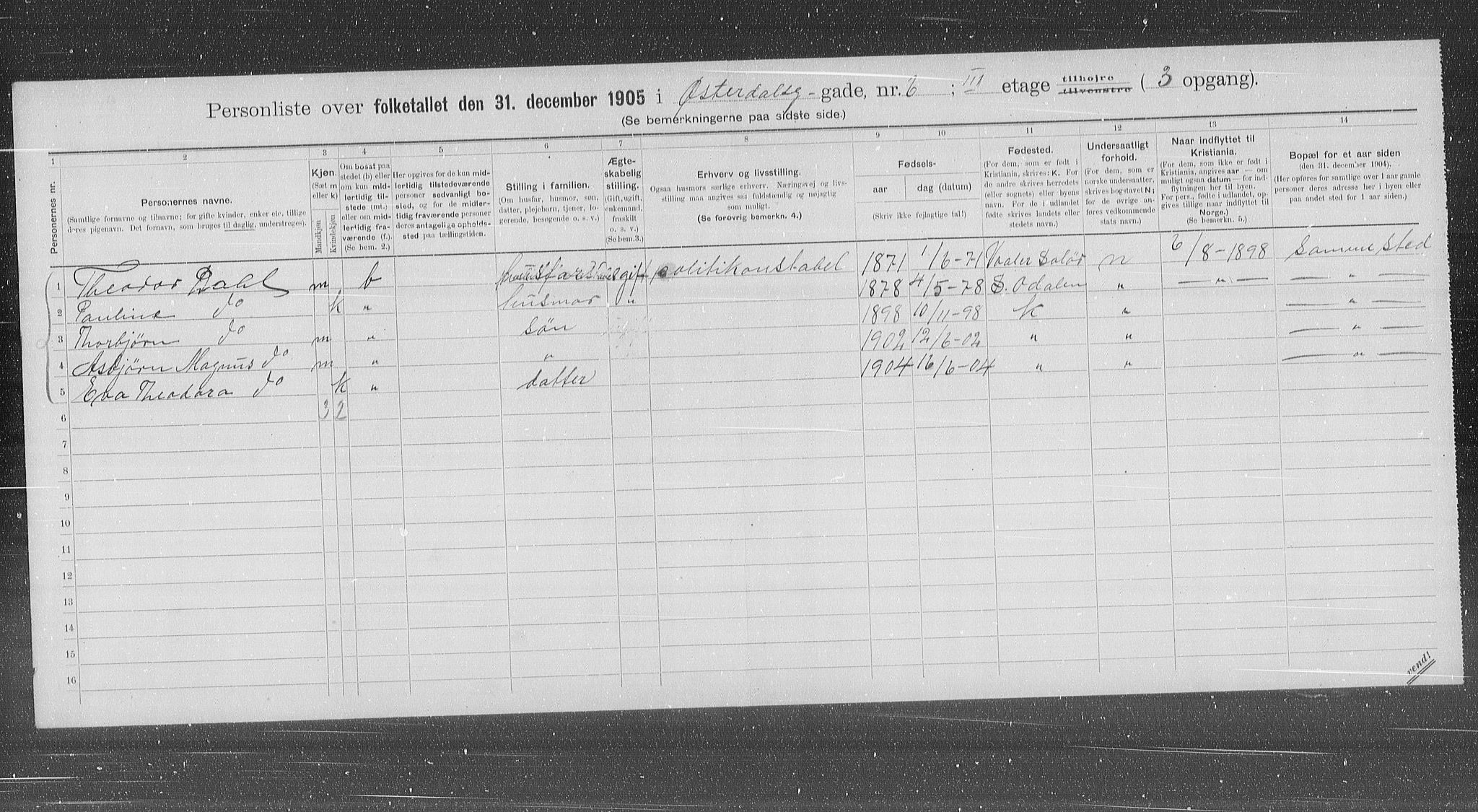 OBA, Kommunal folketelling 31.12.1905 for Kristiania kjøpstad, 1905, s. 67855