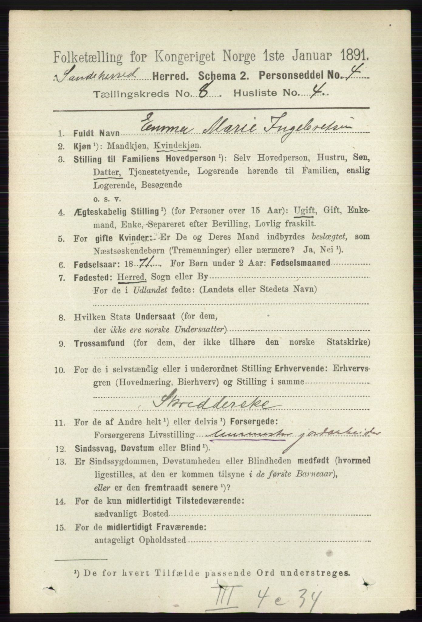 RA, Folketelling 1891 for 0724 Sandeherred herred, 1891, s. 4851