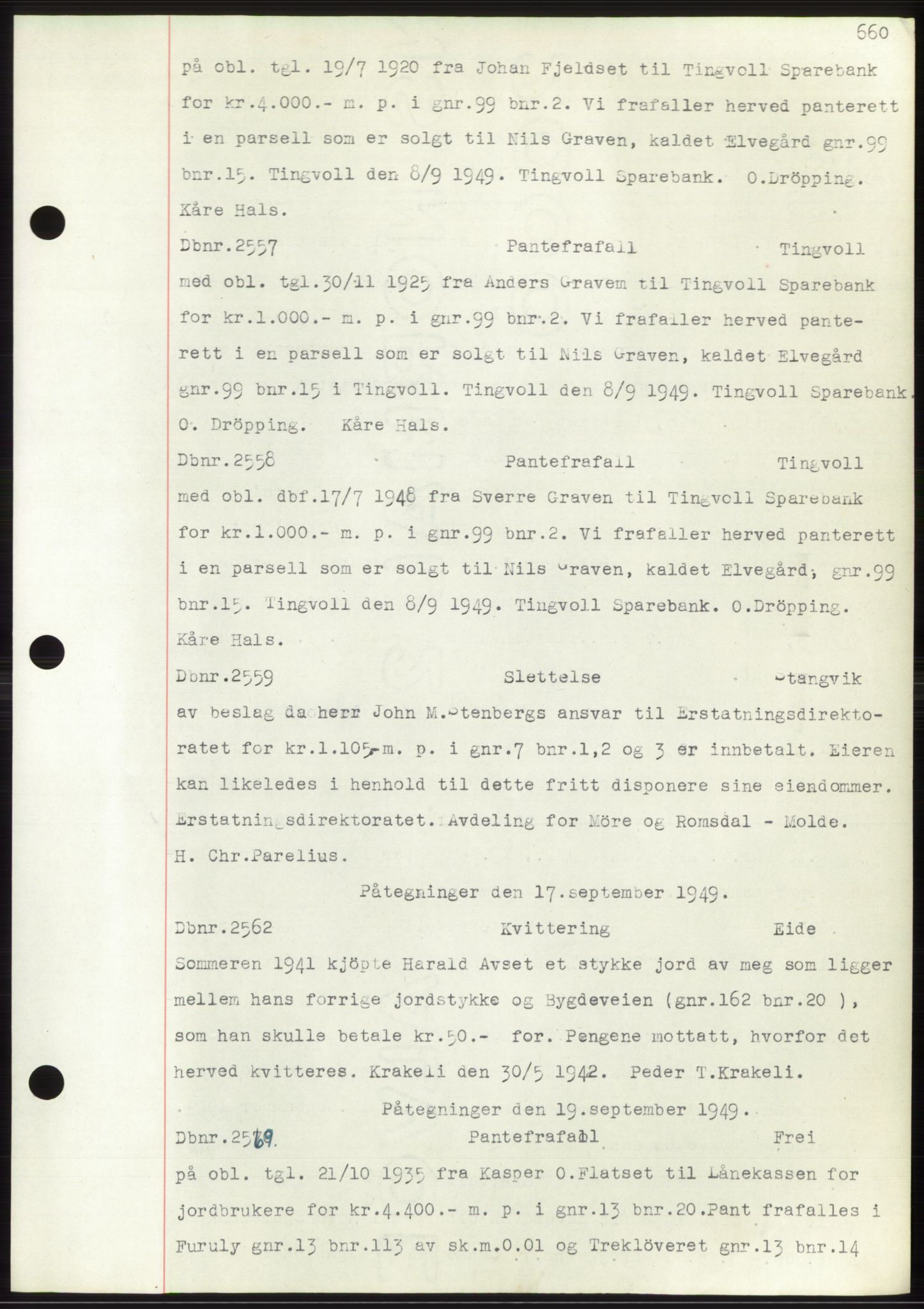 Nordmøre sorenskriveri, SAT/A-4132/1/2/2Ca: Pantebok nr. C82b, 1946-1951, Dagboknr: 2557/1949