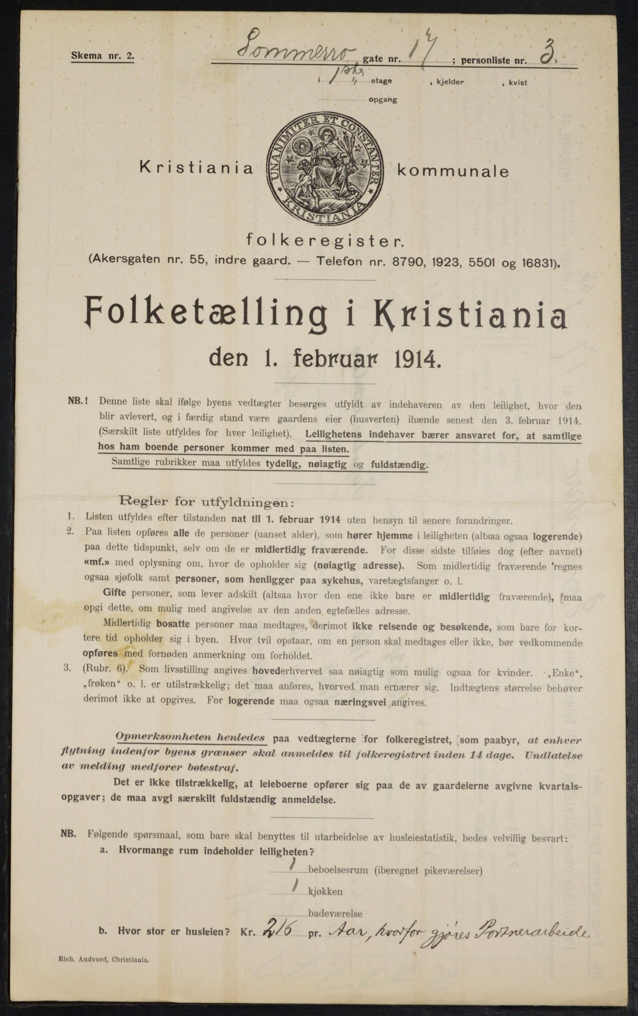 OBA, Kommunal folketelling 1.2.1914 for Kristiania, 1914, s. 99601