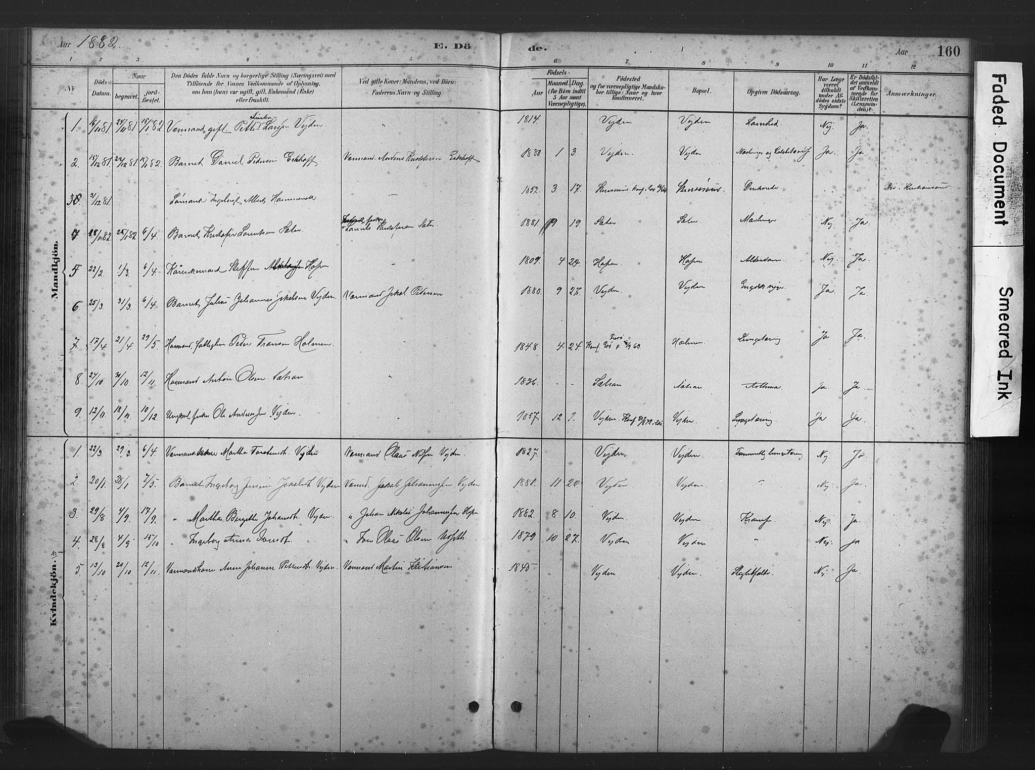 Ministerialprotokoller, klokkerbøker og fødselsregistre - Møre og Romsdal, AV/SAT-A-1454/583/L0954: Ministerialbok nr. 583A01, 1880-1906, s. 160