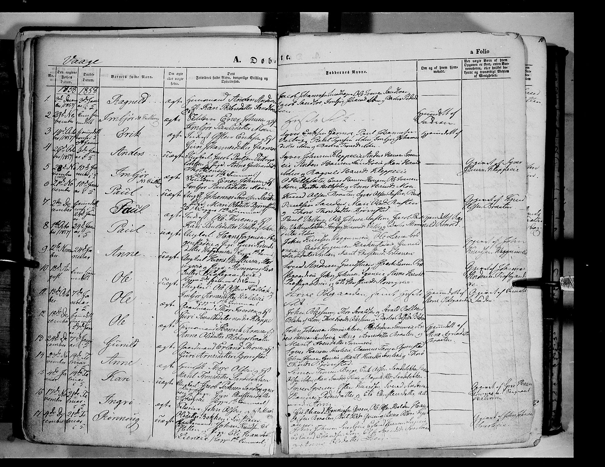 Vågå prestekontor, AV/SAH-PREST-076/H/Ha/Haa/L0006: Ministerialbok nr. 6 /1, 1856-1872, s. 9