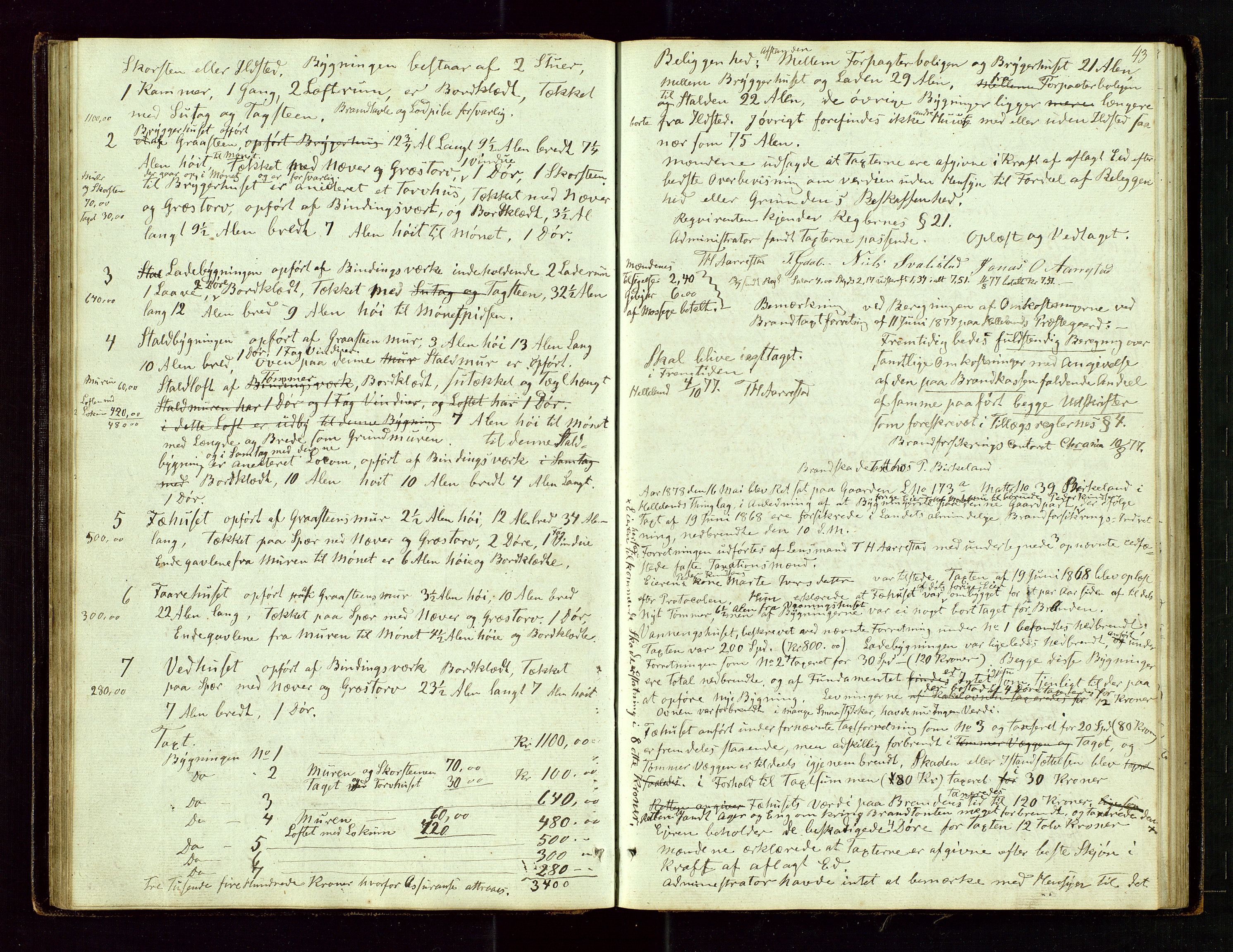 Helleland lensmannskontor, AV/SAST-A-100209/Goa/L0001: "Brandtaxations-Protocol for Hetlands Thinglag", 1847-1920, s. 42b-43a