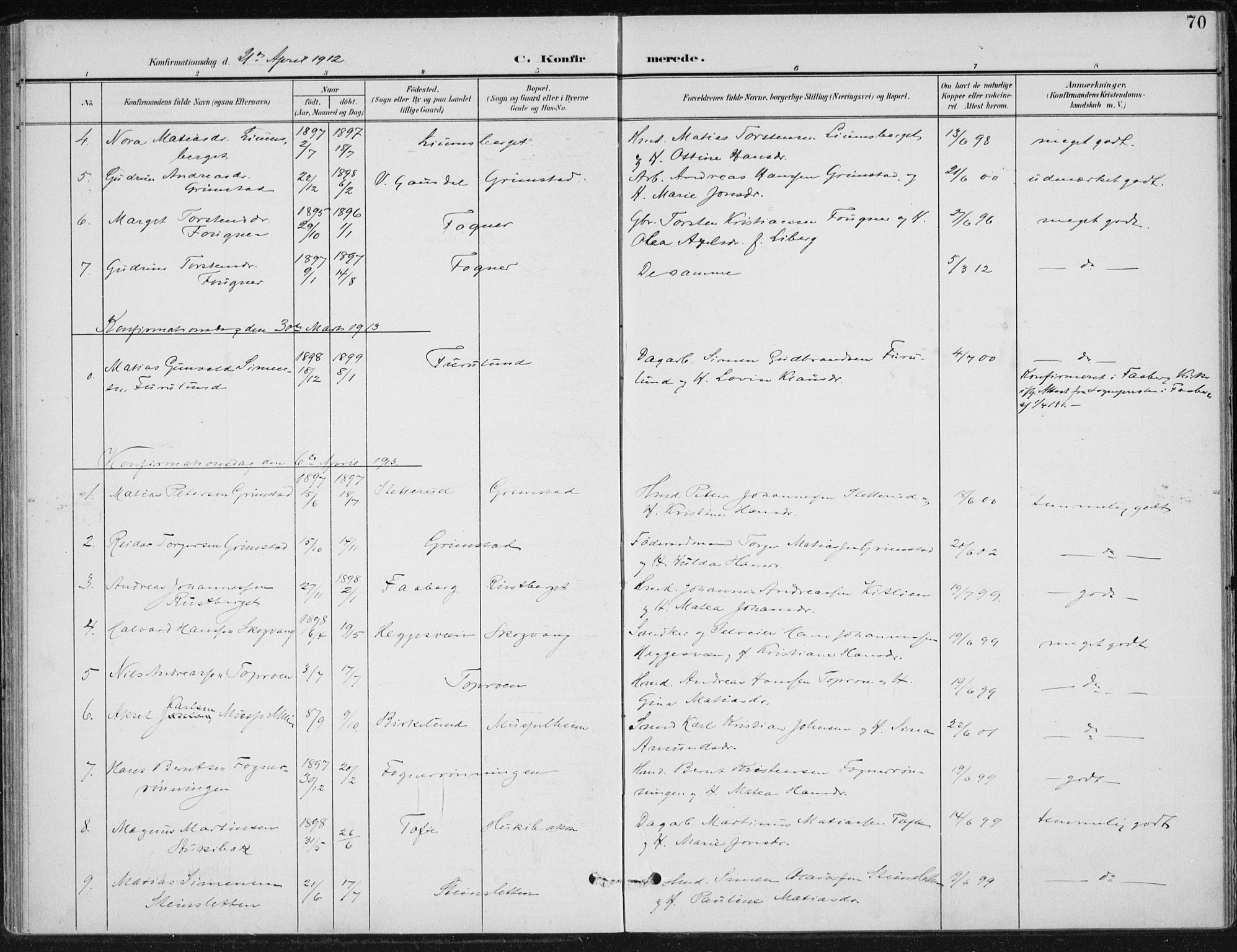 Østre Gausdal prestekontor, AV/SAH-PREST-092/H/Ha/Haa/L0005: Ministerialbok nr. 5, 1902-1920, s. 70
