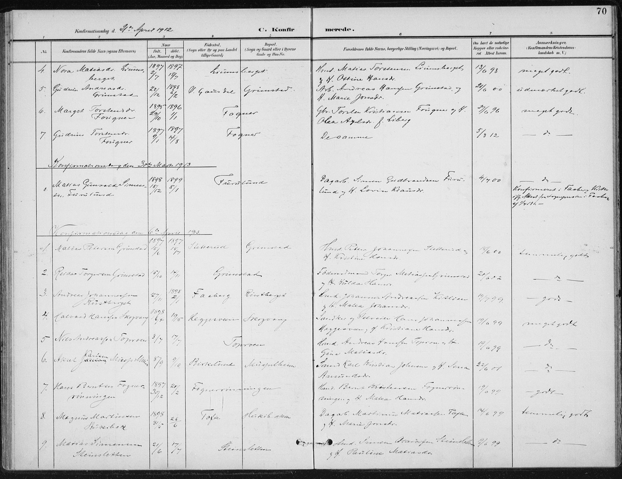 Østre Gausdal prestekontor, SAH/PREST-092/H/Ha/Haa/L0005: Ministerialbok nr. 5, 1902-1920, s. 70