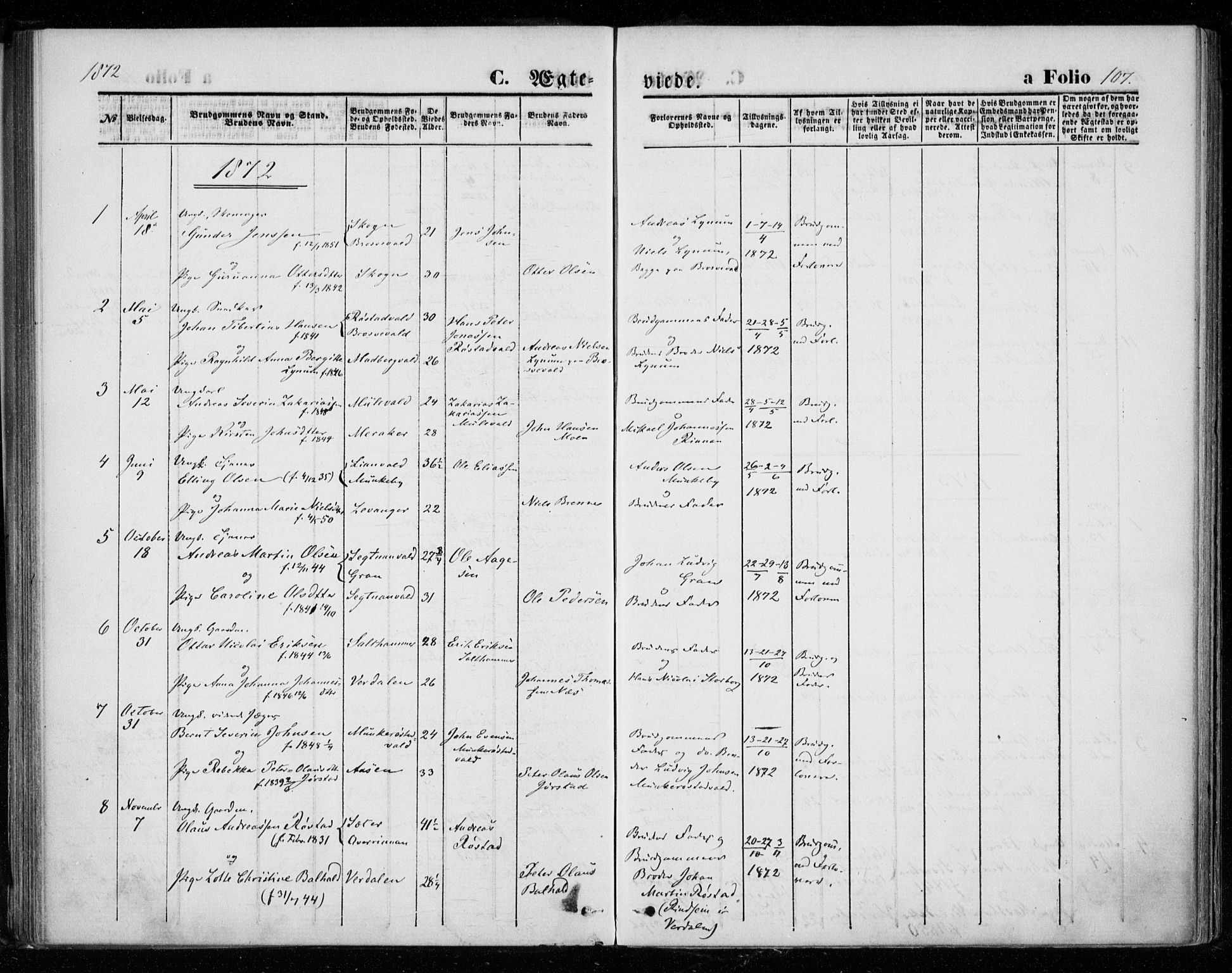 Ministerialprotokoller, klokkerbøker og fødselsregistre - Nord-Trøndelag, AV/SAT-A-1458/721/L0206: Ministerialbok nr. 721A01, 1864-1874, s. 107