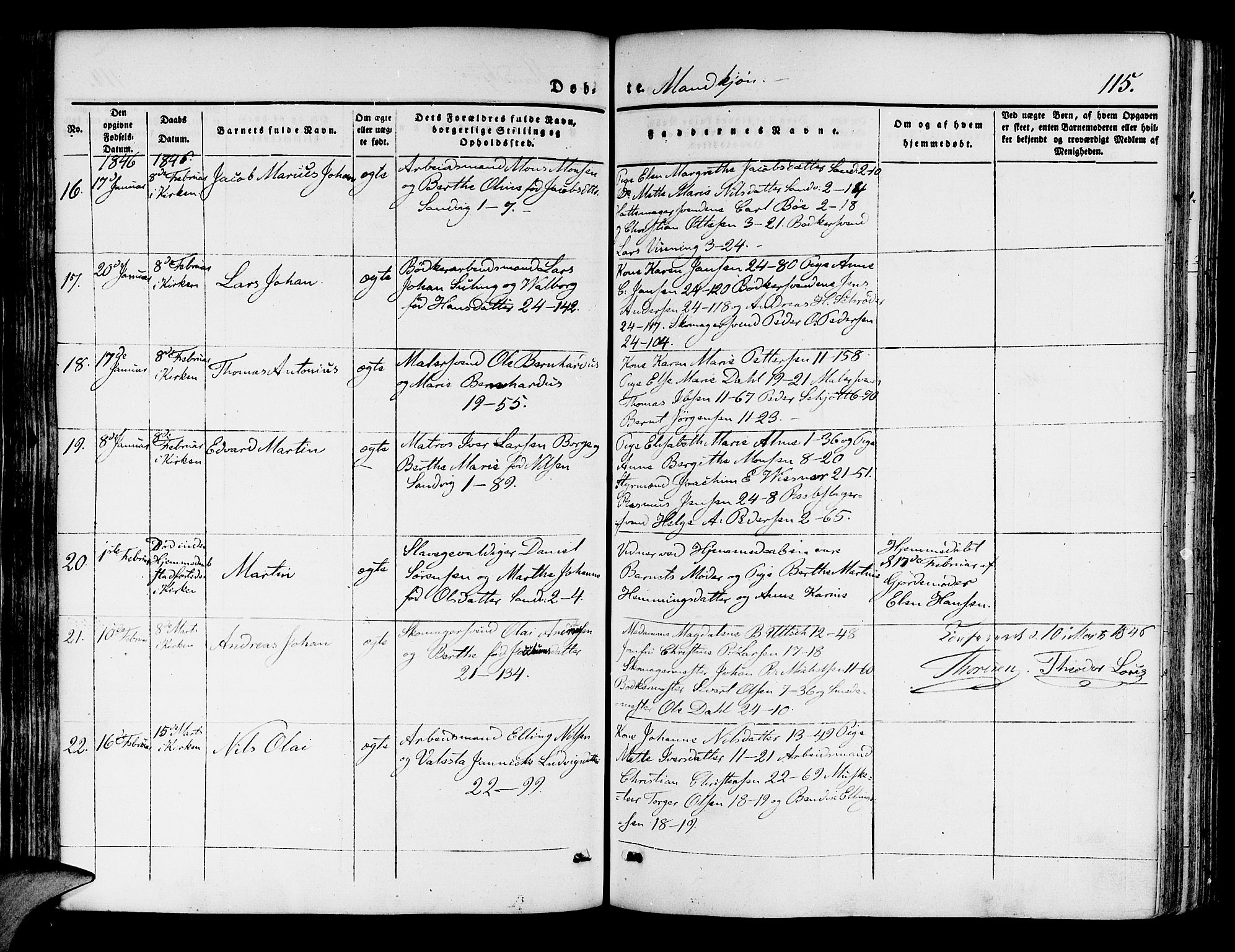 Korskirken sokneprestembete, AV/SAB-A-76101/H/Hab: Klokkerbok nr. B 1, 1839-1847, s. 115