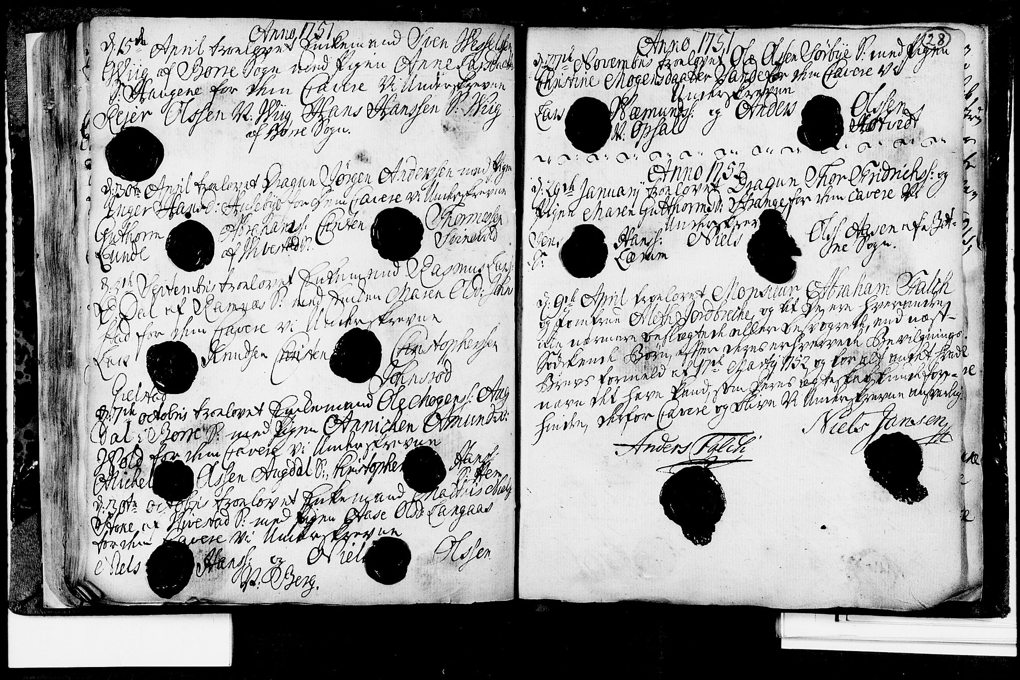 Våle kirkebøker, SAKO/A-334/H/Hb/L0001: Forlovererklæringer nr. 1, 1733-1755, s. 28