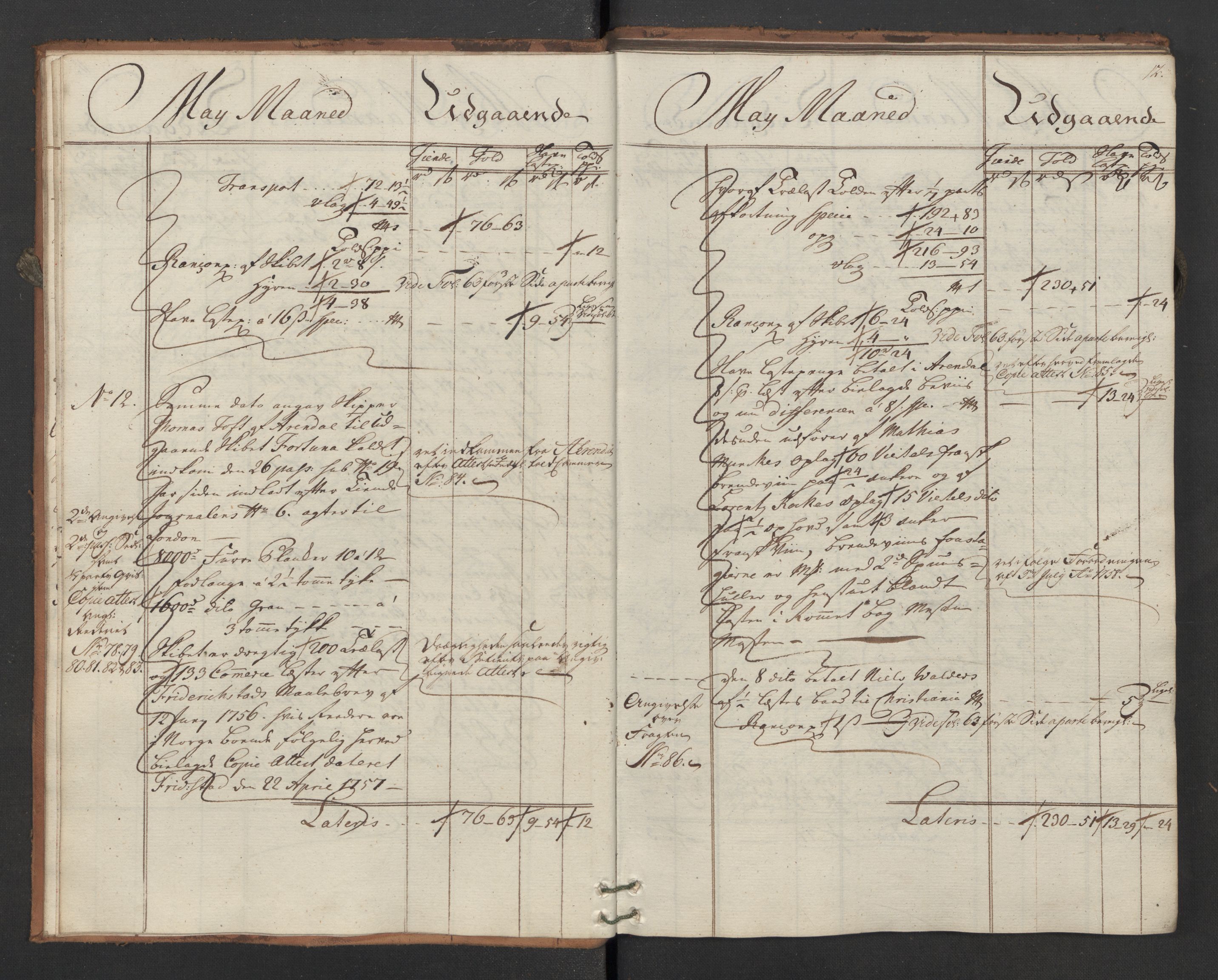 Generaltollkammeret, tollregnskaper, AV/RA-EA-5490/R02/L0035/0001: Tollregnskaper Fredrikstad / Utgående hovedtollbok, 1762, s. 11b-12a