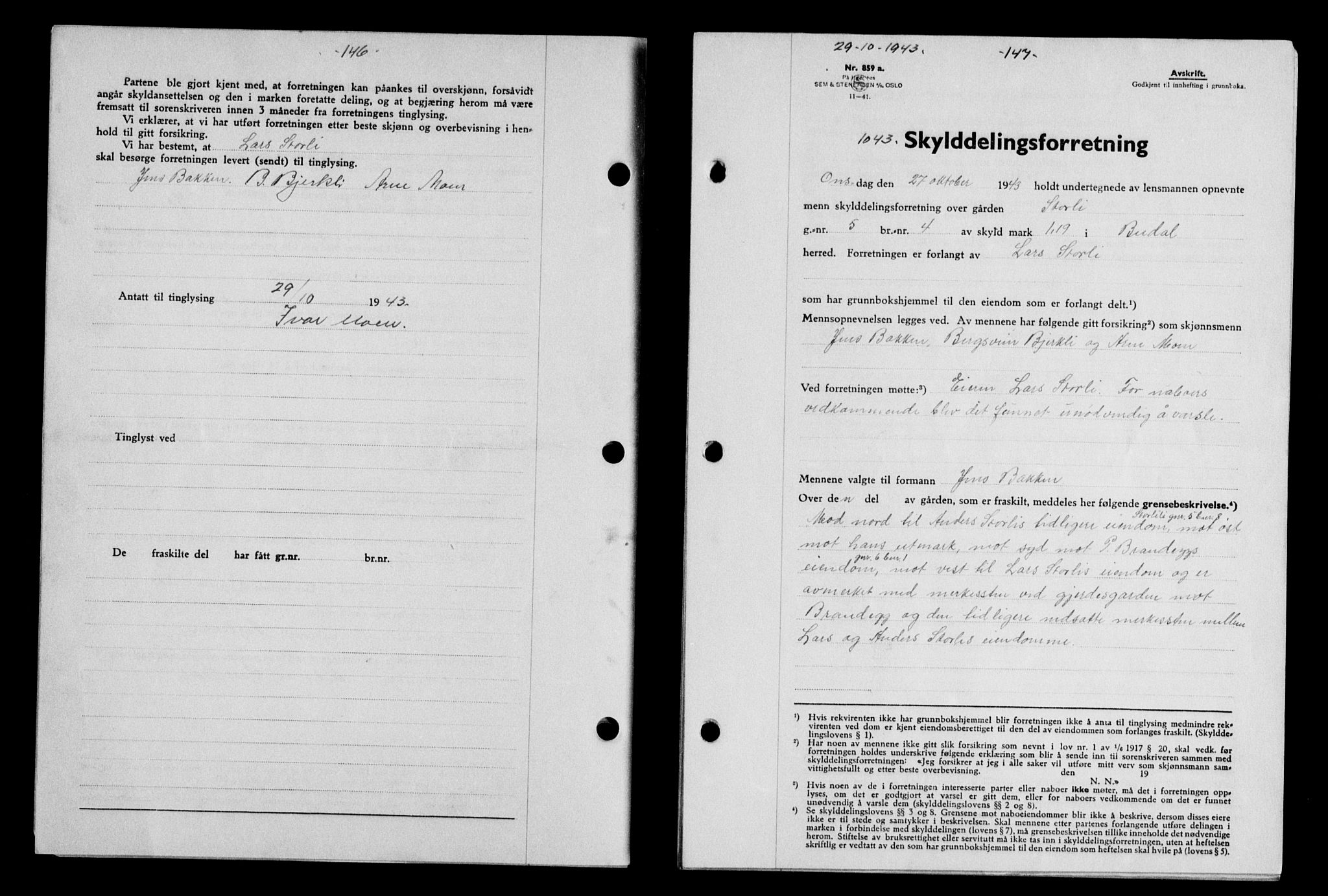 Gauldal sorenskriveri, SAT/A-0014/1/2/2C/L0057: Pantebok nr. 62, 1943-1944, Dagboknr: 1043/1943