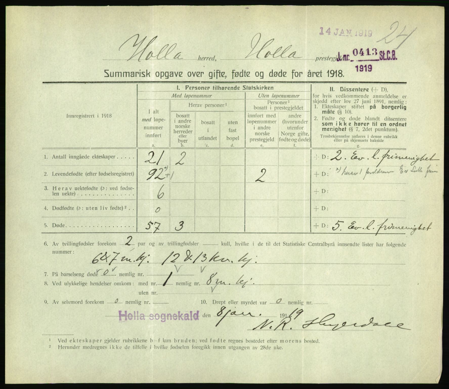 Statistisk sentralbyrå, Sosiodemografiske emner, Befolkning, RA/S-2228/D/Df/Dfb/Dfbh/L0059: Summariske oppgaver over gifte, fødte og døde for hele landet., 1918, s. 547