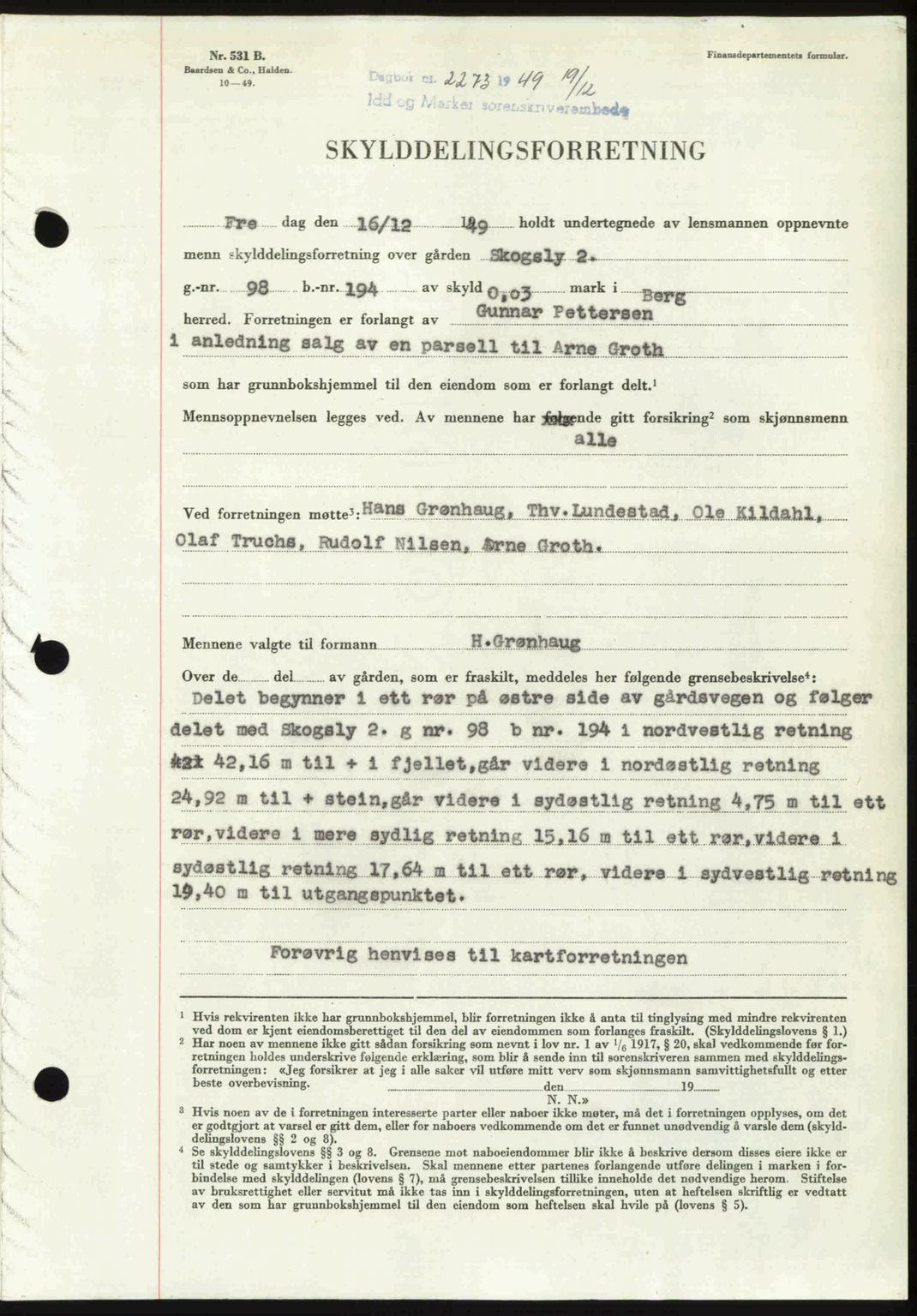 Idd og Marker sorenskriveri, SAO/A-10283/G/Gb/Gbb/L0013: Pantebok nr. A13, 1949-1950, Dagboknr: 2273/1949