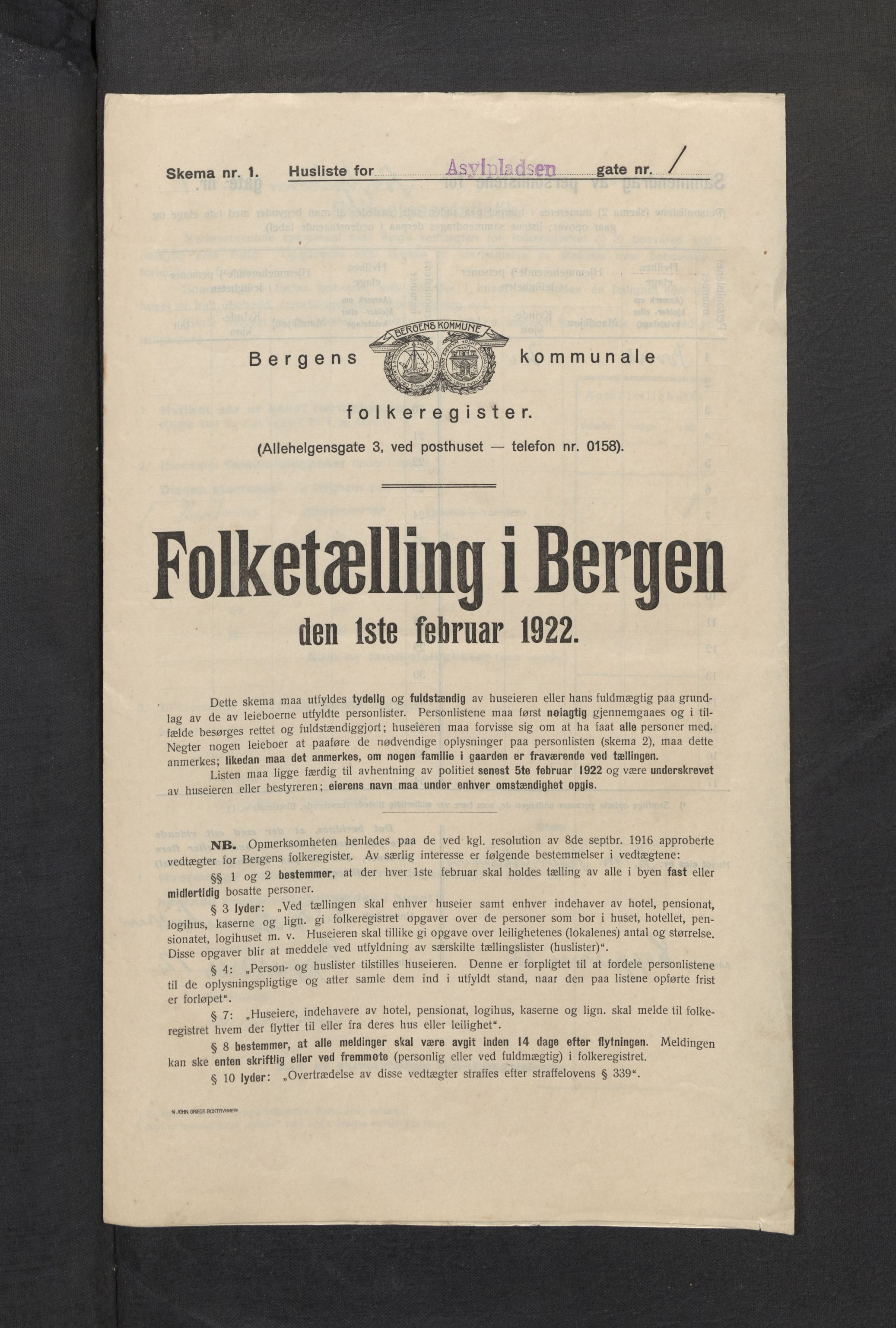 SAB, Kommunal folketelling 1922 for Bergen kjøpstad, 1922, s. 1476