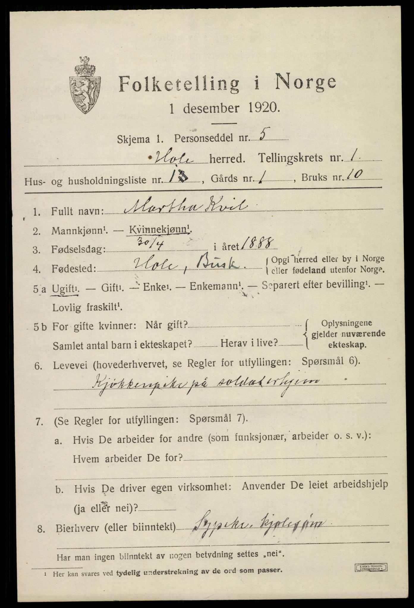SAKO, Folketelling 1920 for 0612 Hole herred, 1920, s. 977
