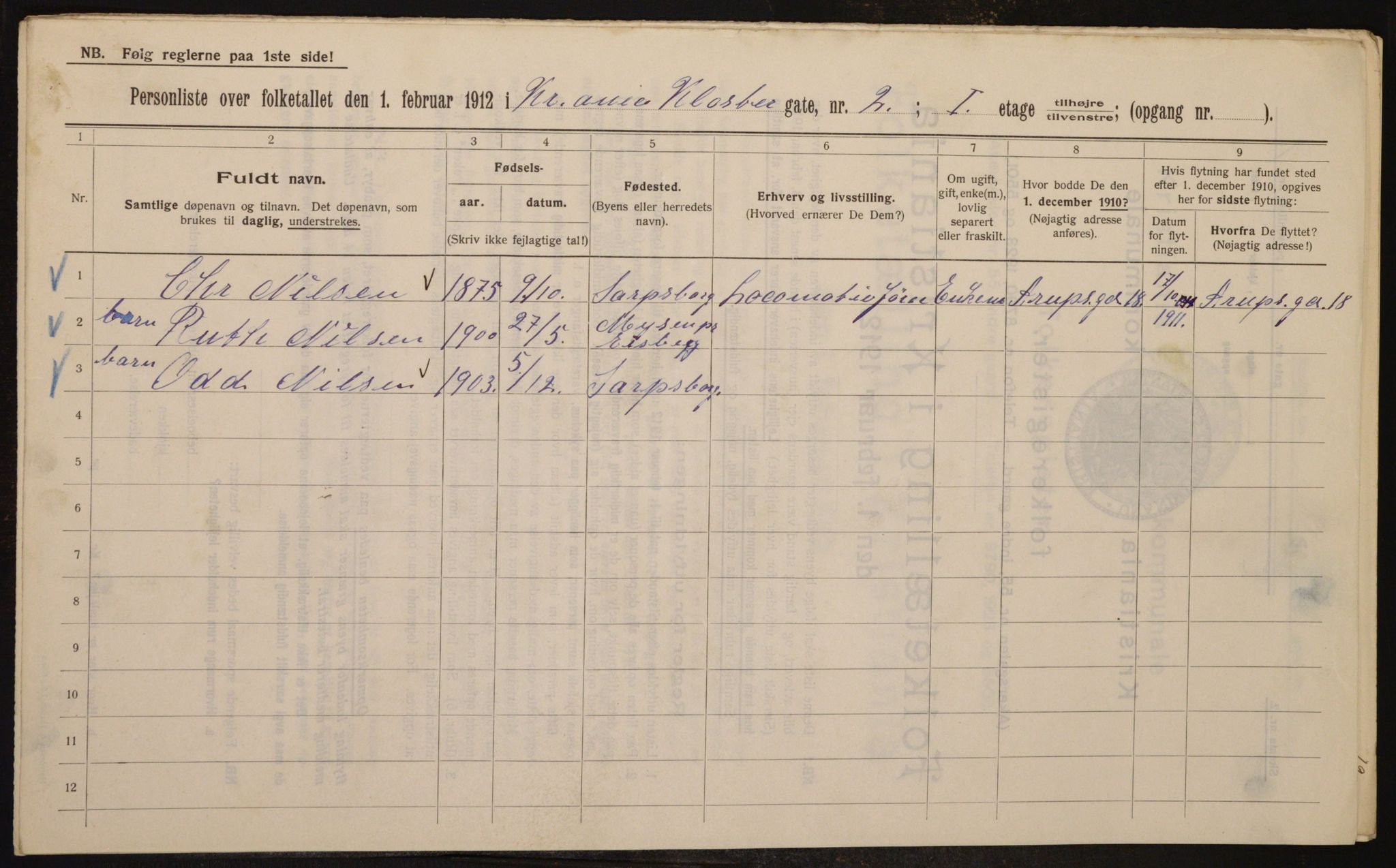 OBA, Kommunal folketelling 1.2.1912 for Kristiania, 1912, s. 52322