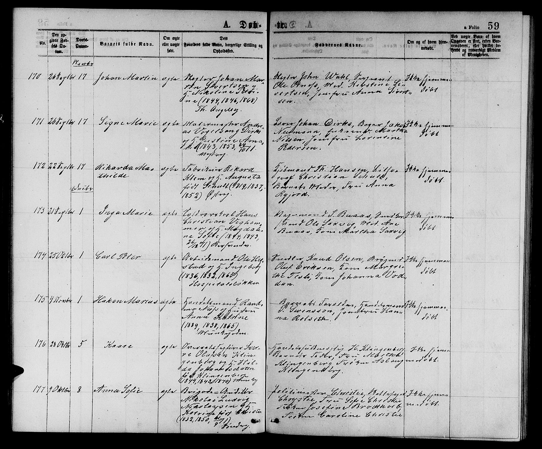 Ministerialprotokoller, klokkerbøker og fødselsregistre - Sør-Trøndelag, SAT/A-1456/601/L0088: Klokkerbok nr. 601C06, 1870-1878, s. 59