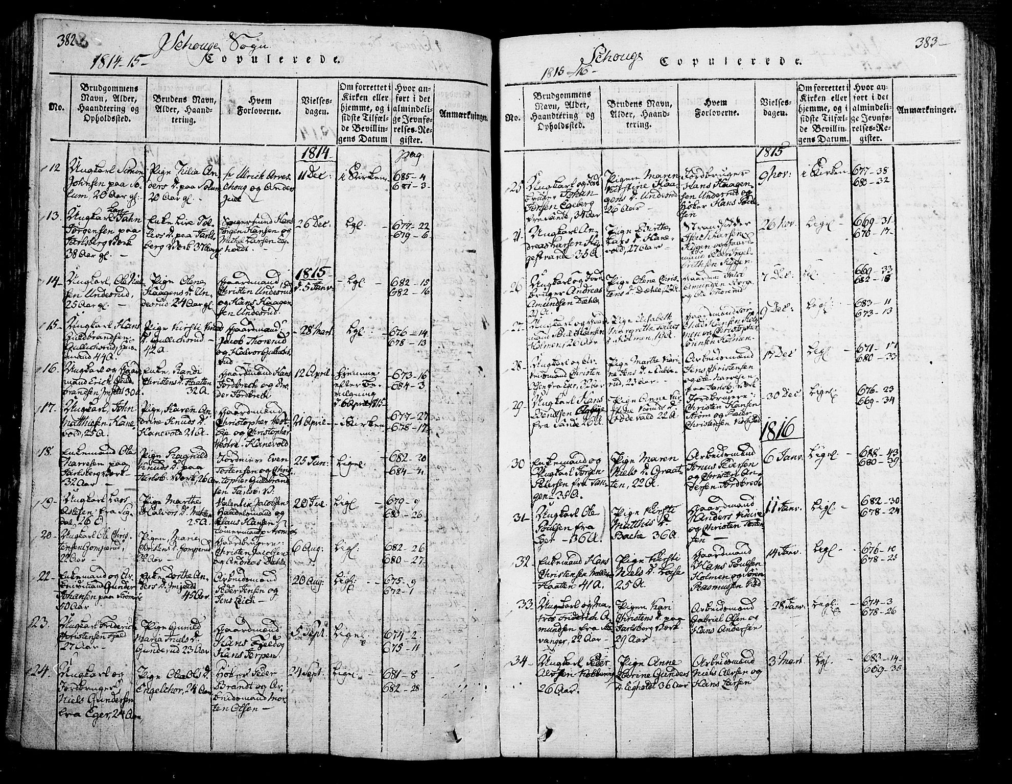 Skoger kirkebøker, SAKO/A-59/F/Fa/L0002: Ministerialbok nr. I 2 /1, 1814-1842, s. 382-383