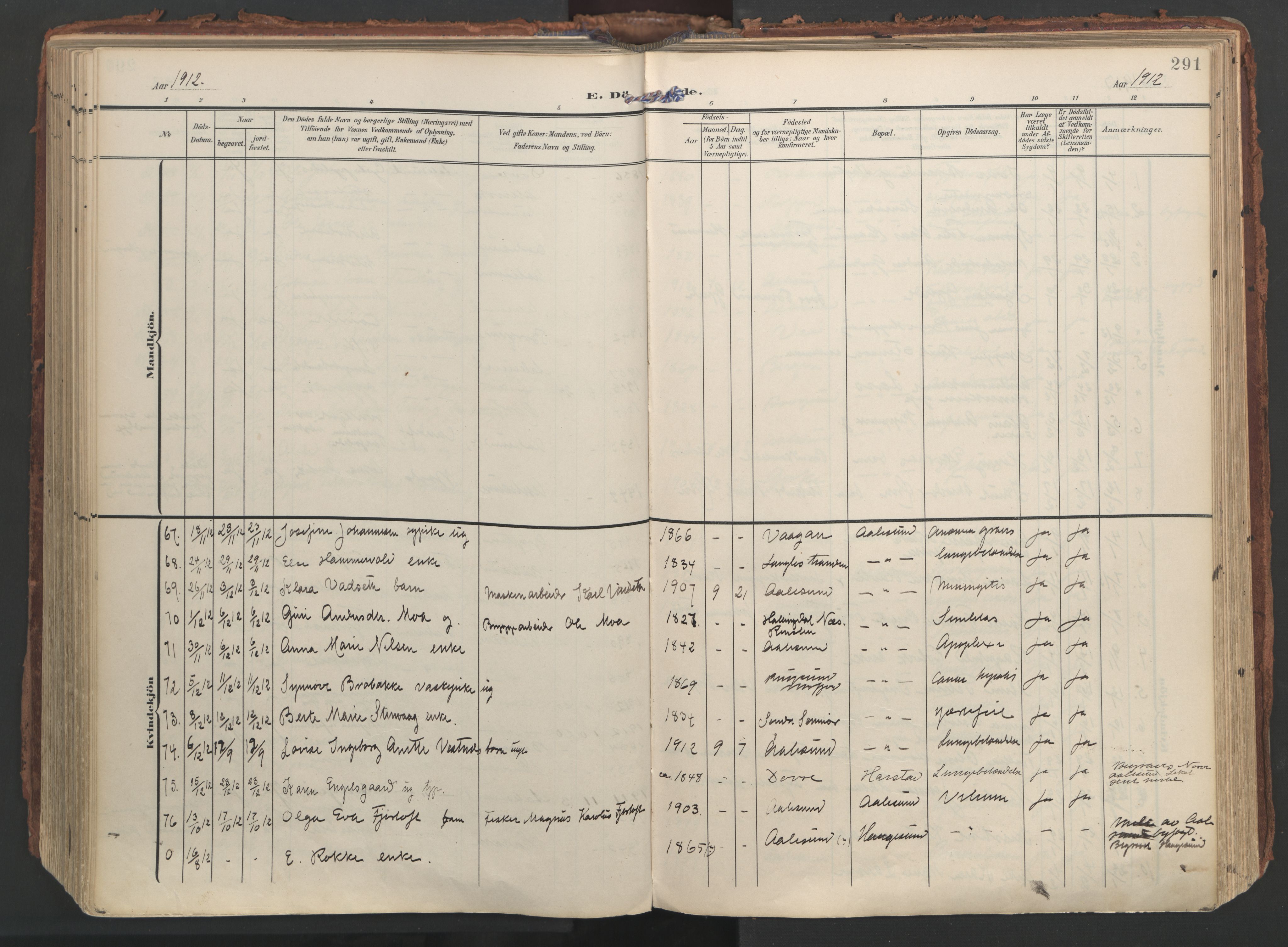 Ministerialprotokoller, klokkerbøker og fødselsregistre - Møre og Romsdal, SAT/A-1454/529/L0459: Ministerialbok nr. 529A09, 1904-1917, s. 291