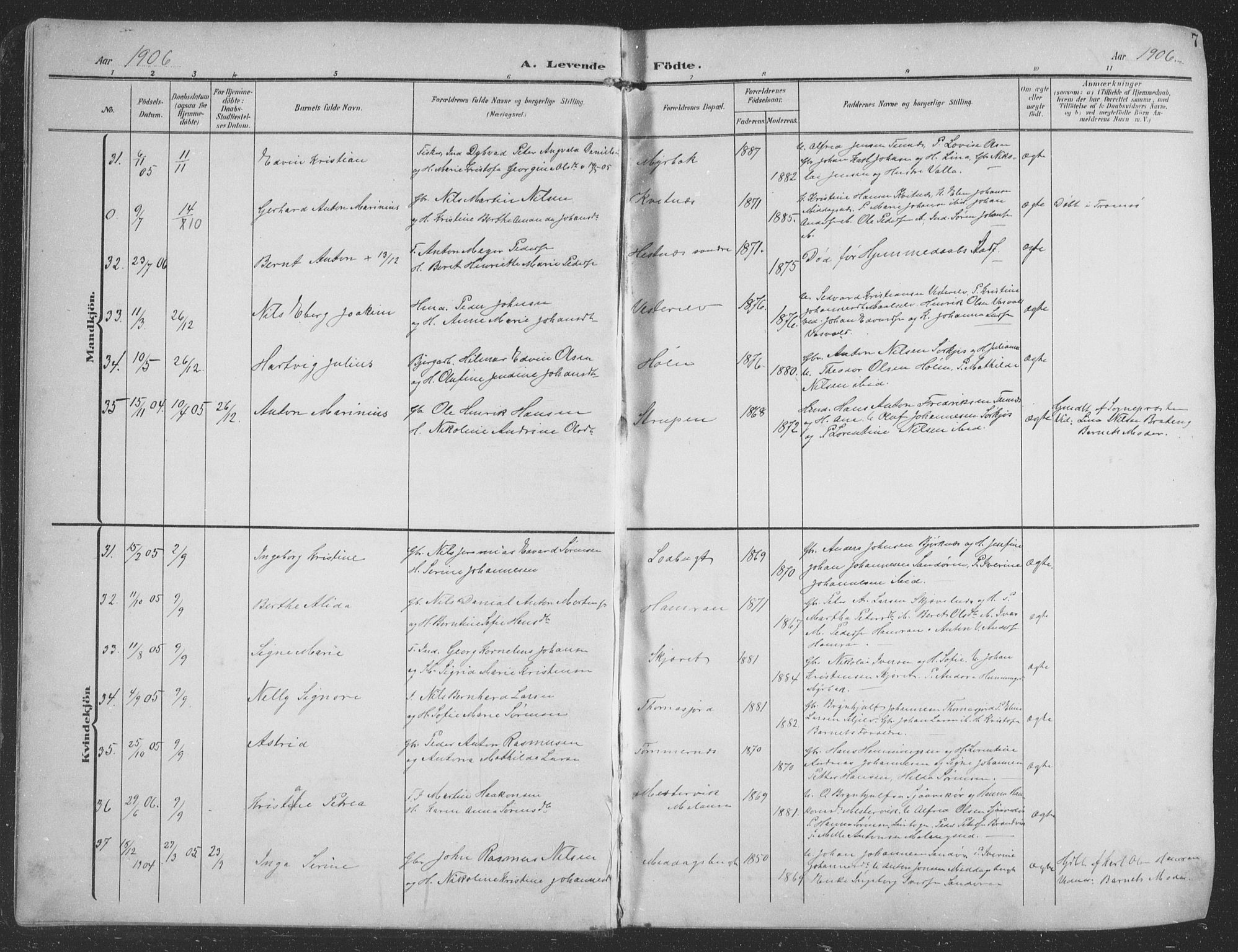 Balsfjord sokneprestembete, AV/SATØ-S-1303/G/Gab/L0009klokker: Klokkerbok nr. 9, 1906-1920, s. 7