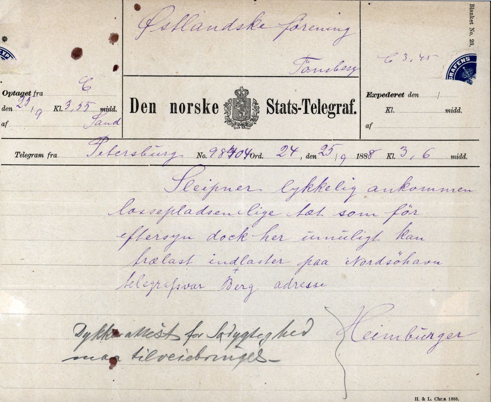 Pa 63 - Østlandske skibsassuranceforening, VEMU/A-1079/G/Ga/L0022/0010: Havaridokumenter / Salvator, Sleipner, Speed, Spica, Stjernen, 1888, s. 35