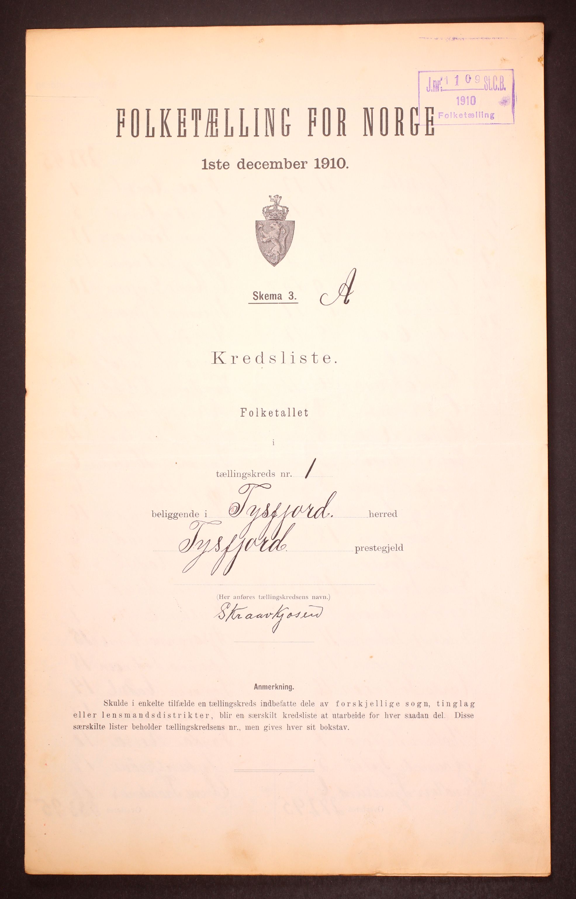 RA, Folketelling 1910 for 1850 Tysfjord herred, 1910, s. 5