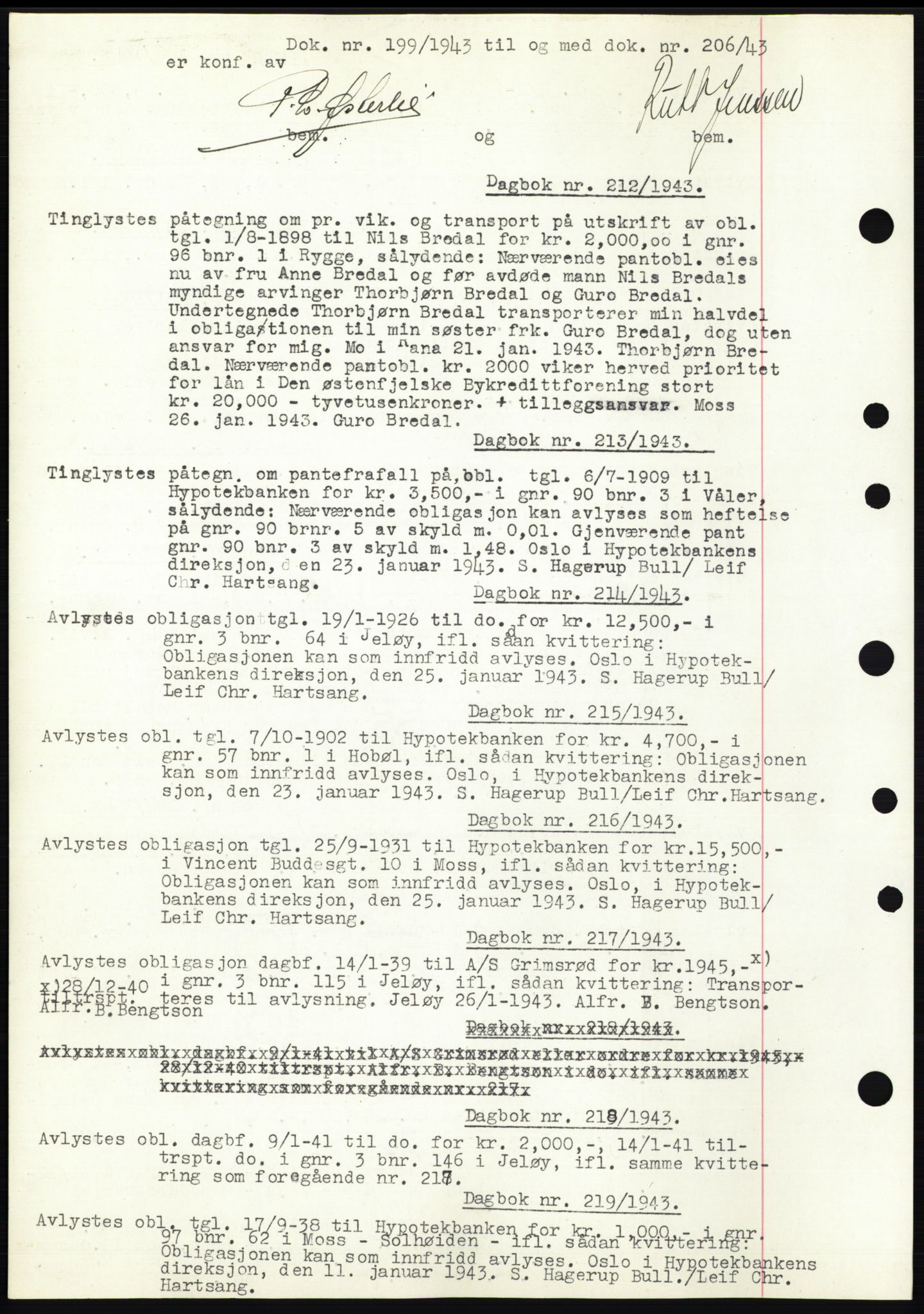 Moss sorenskriveri, SAO/A-10168: Pantebok nr. C10, 1938-1950, Dagboknr: 212/1943