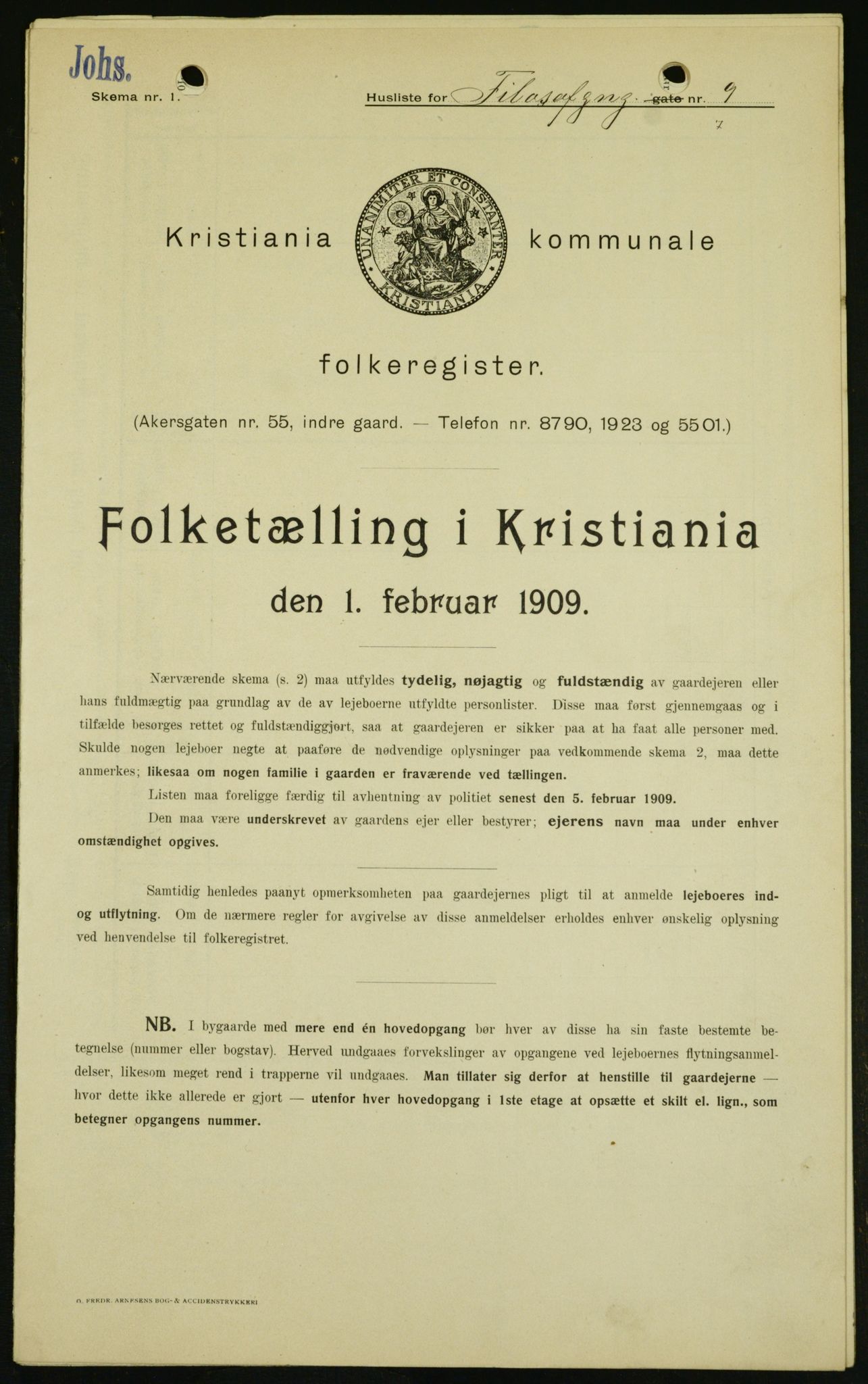 OBA, Kommunal folketelling 1.2.1909 for Kristiania kjøpstad, 1909, s. 21915