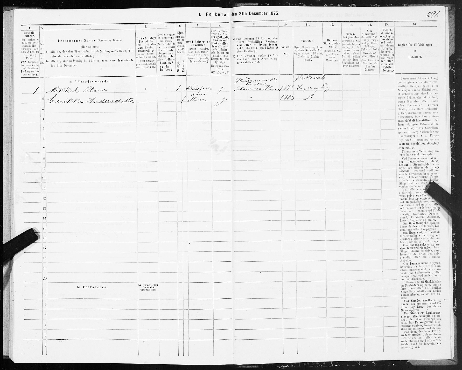 SAT, Folketelling 1875 for 1638P Orkdal prestegjeld, 1875, s. 4291