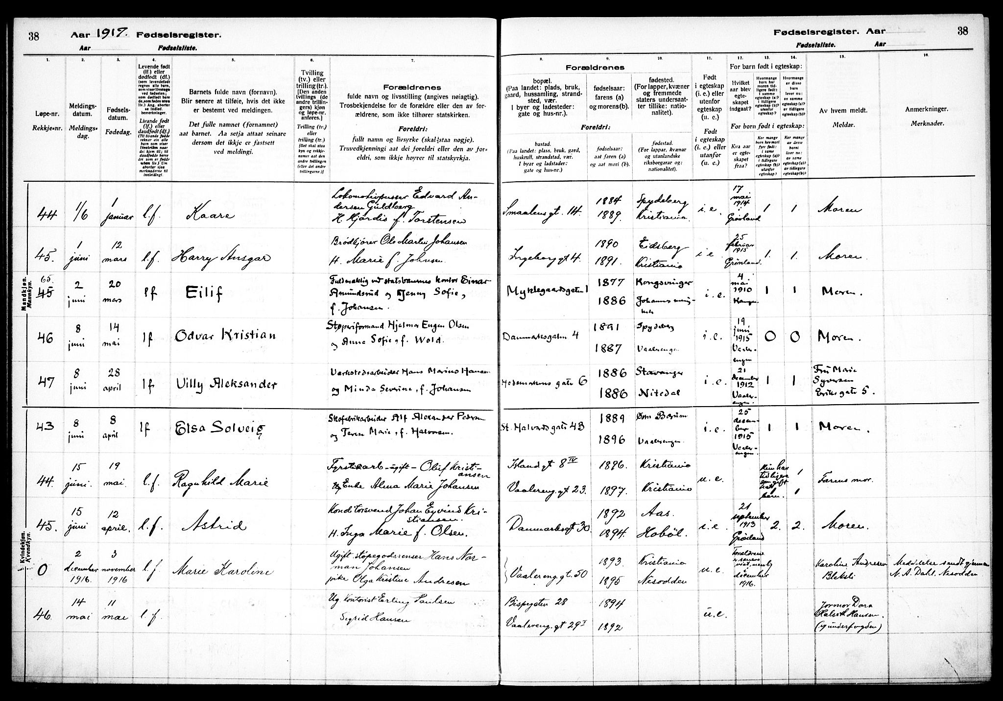 Vålerengen prestekontor Kirkebøker, AV/SAO-A-10878/J/Ja/L0001: Fødselsregister nr. 1, 1916-1924, s. 38