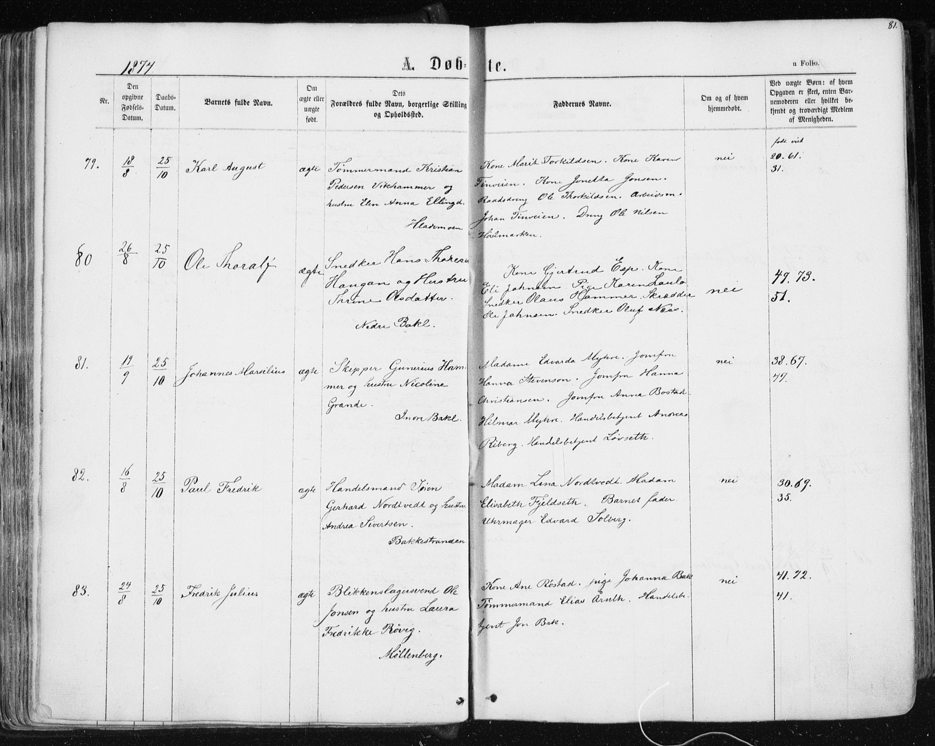 Ministerialprotokoller, klokkerbøker og fødselsregistre - Sør-Trøndelag, SAT/A-1456/604/L0186: Ministerialbok nr. 604A07, 1866-1877, s. 81
